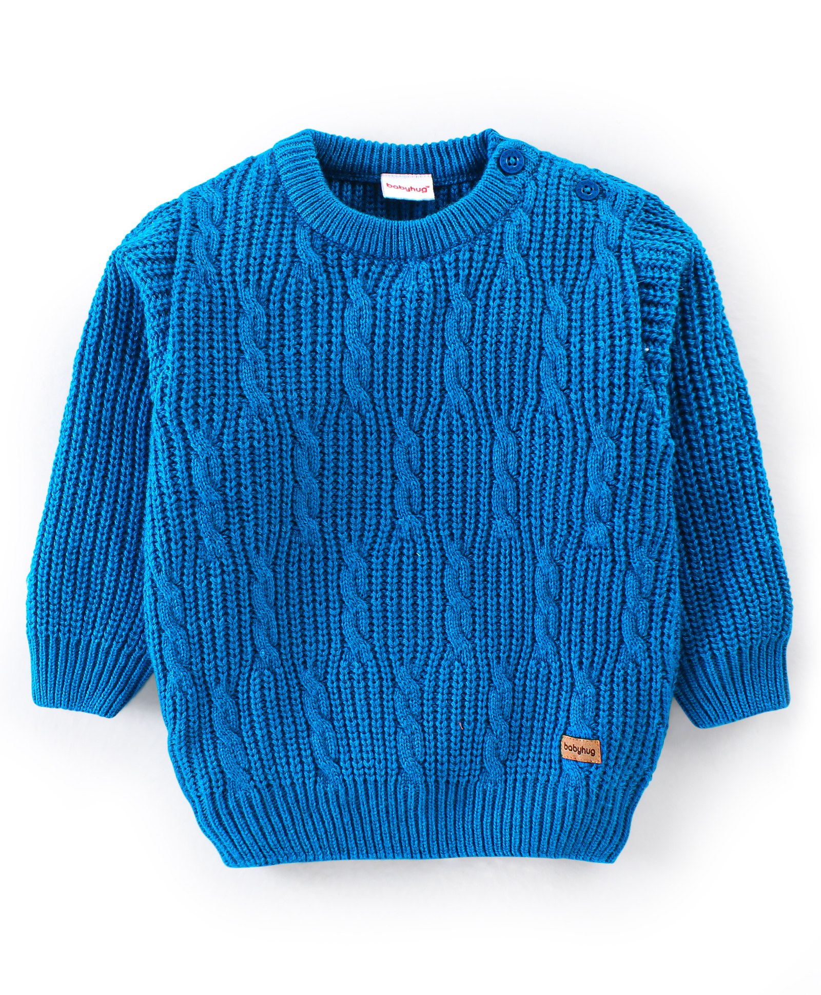 Babyhug 100% Acrylic Full Sleeves Cable Knit Pullover Sweater - Blue-picture-11