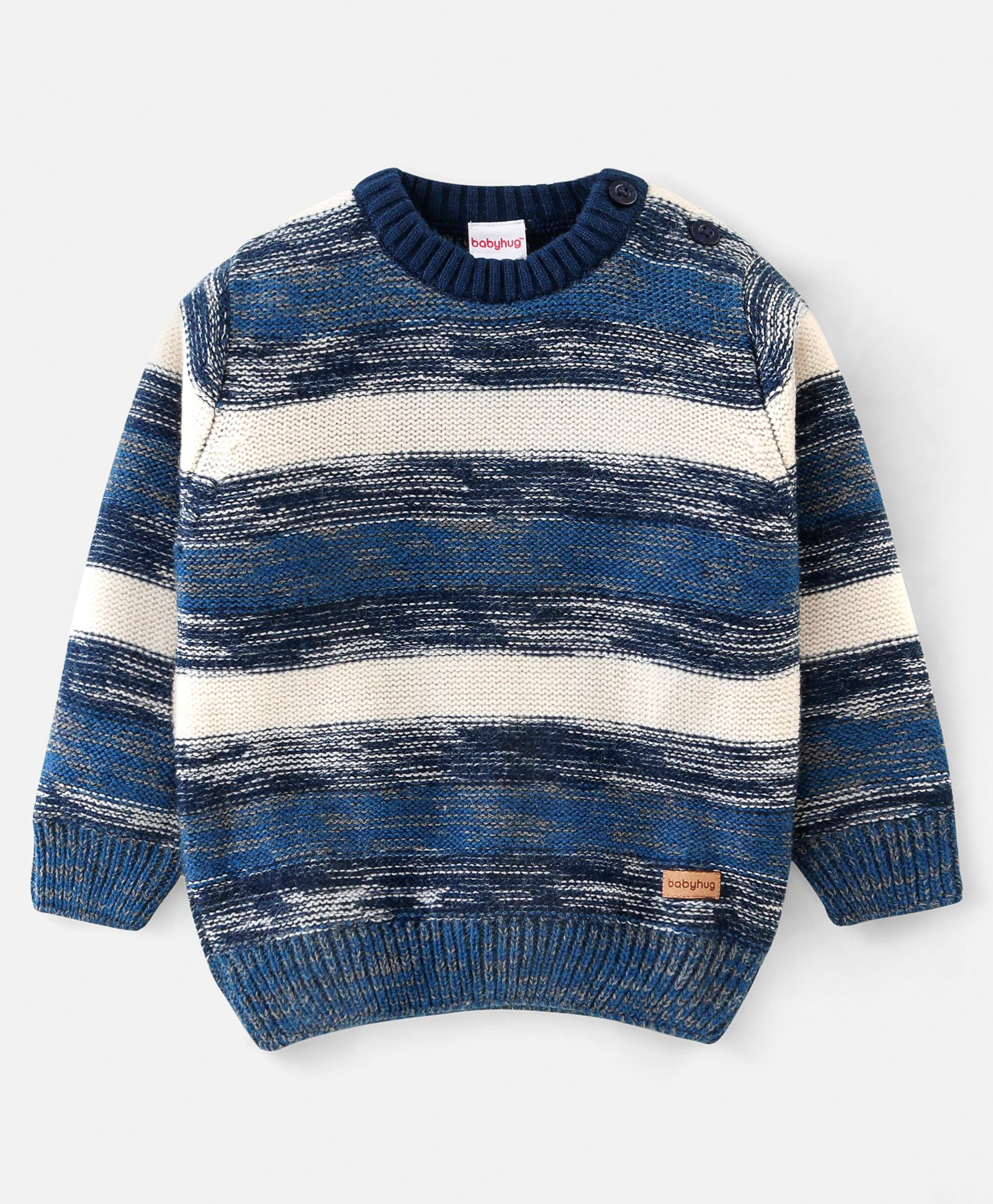 Babyhug Acrylic Knit Full Sleeves Sweater with Striped Design - Blue-image-44