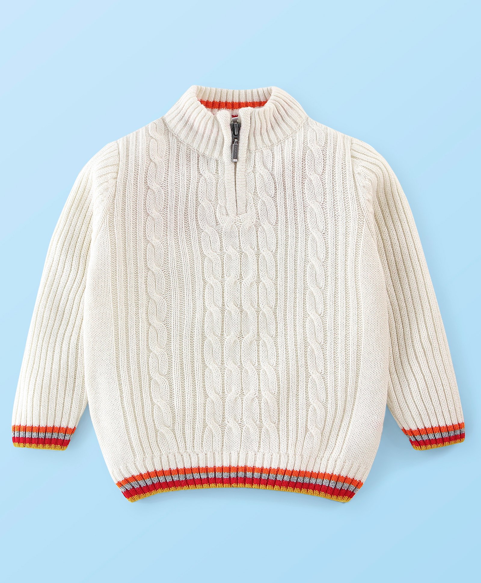 Babyhug 100% Acrylic Full Sleeves Cable Knit Pullover Sweater - White-image-35