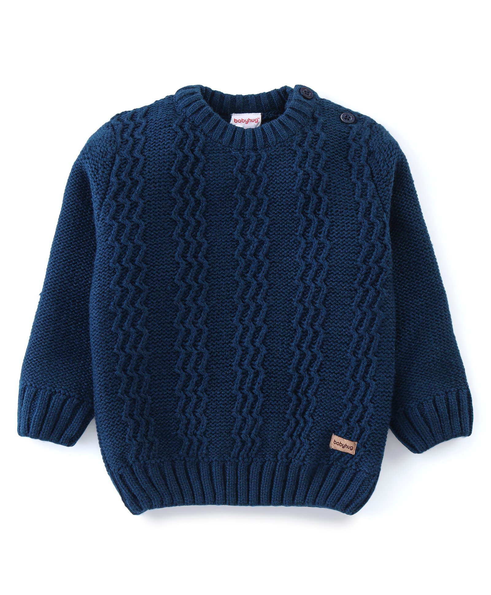 Babyhug 100% Acrylic Full Sleeves Cable Knit Sweater  - Navy Blue-picture-18