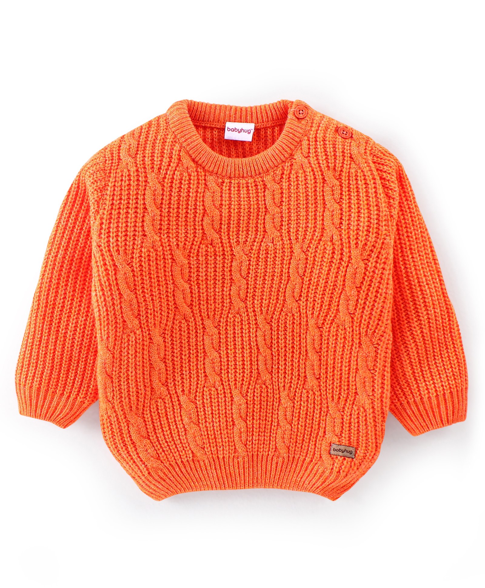 Babyhug 100% Acrylic Full Sleeves Cable Knit Pullover Sweater - Orange-picture-10