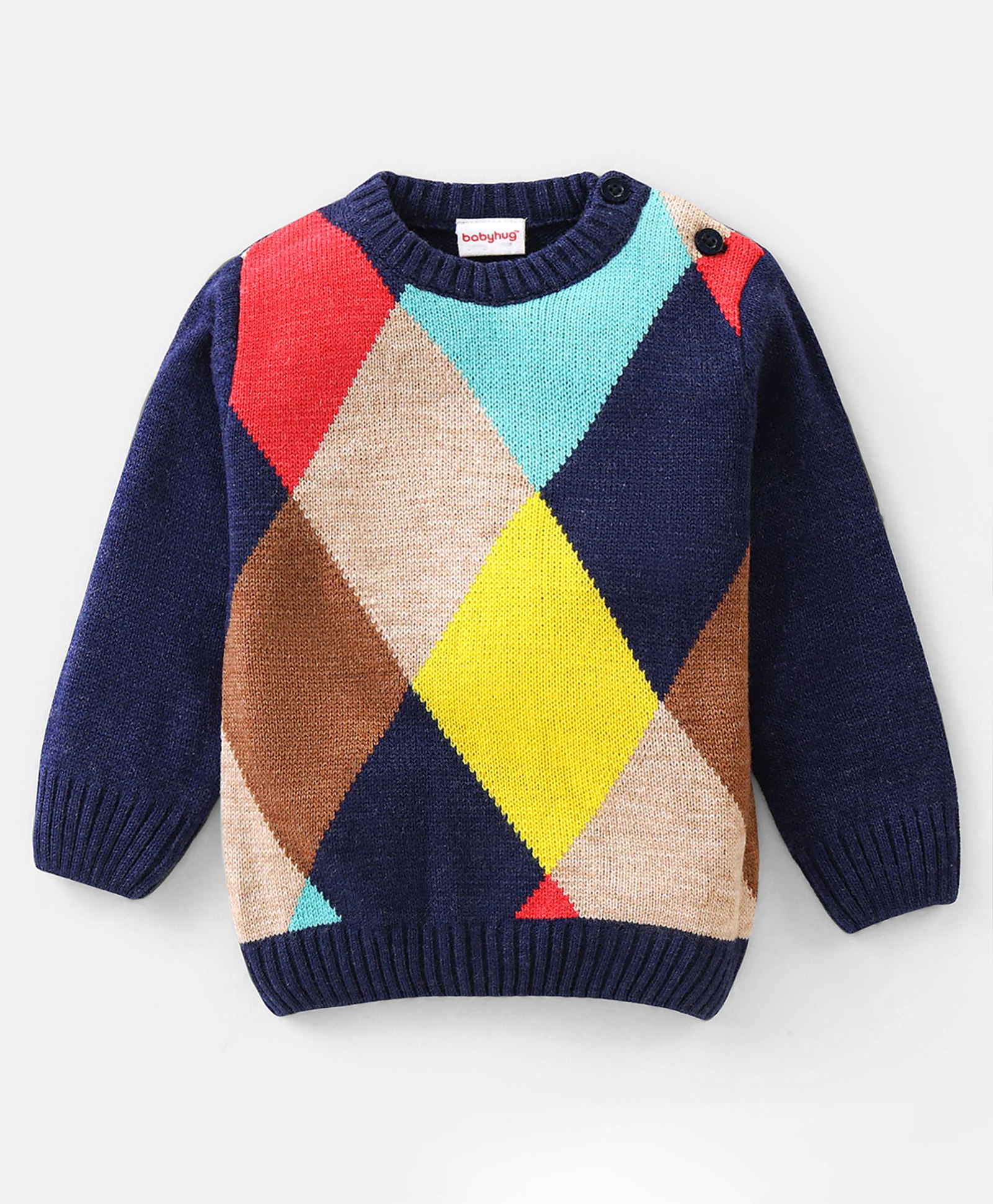 Babyhug 100% Acrylic Knit Full Sleeves Color Block Pullover - Blue-image-42
