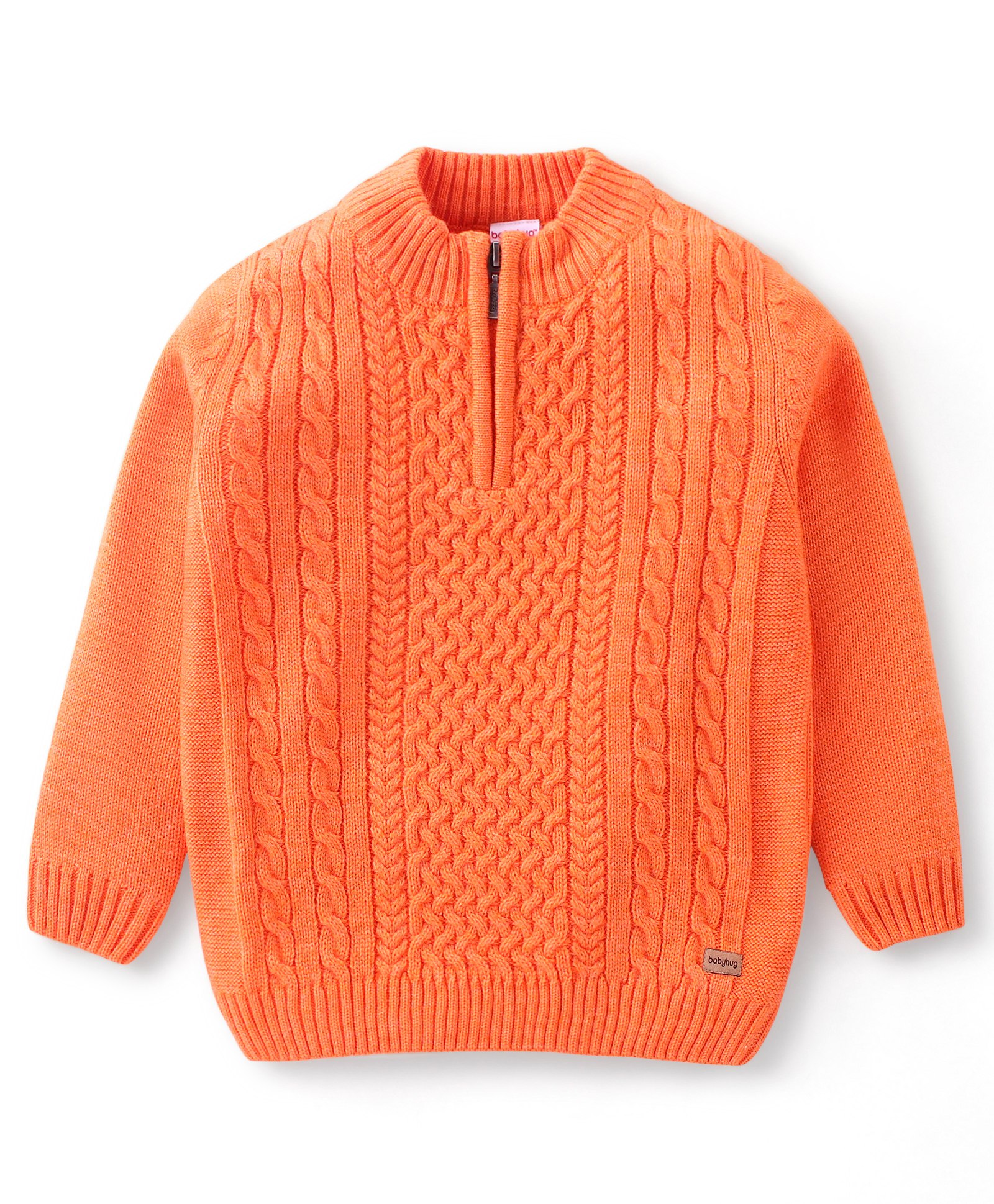 Babyhug Full Sleeves Acrylic Pullover Sweater - Orange-image-25