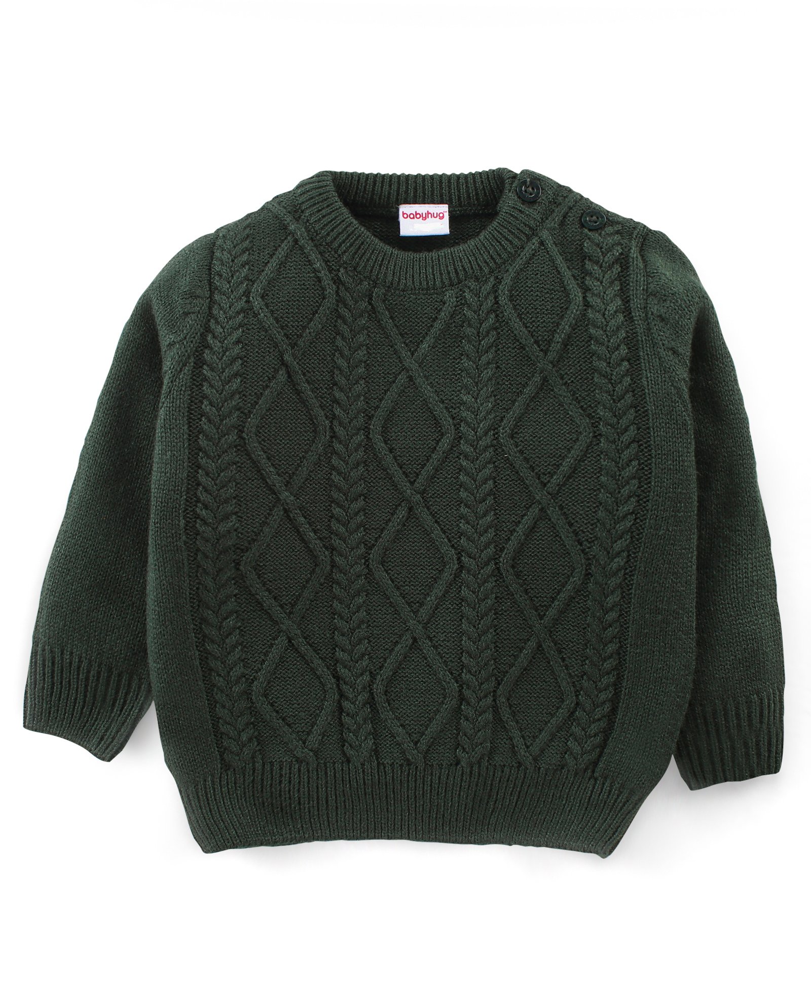 Babyhug Full Sleeves Acrylic Pullover Sweater - Olive-picture-18