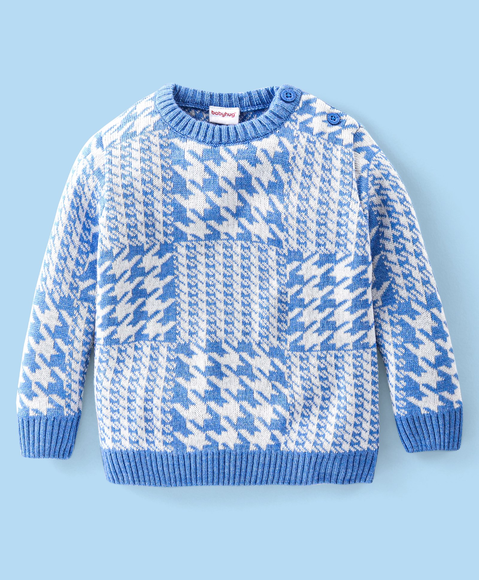 Babyhug 100% Acrylic Full Sleeves Checked Pattern    Pullovers - Ice Blue-image-29