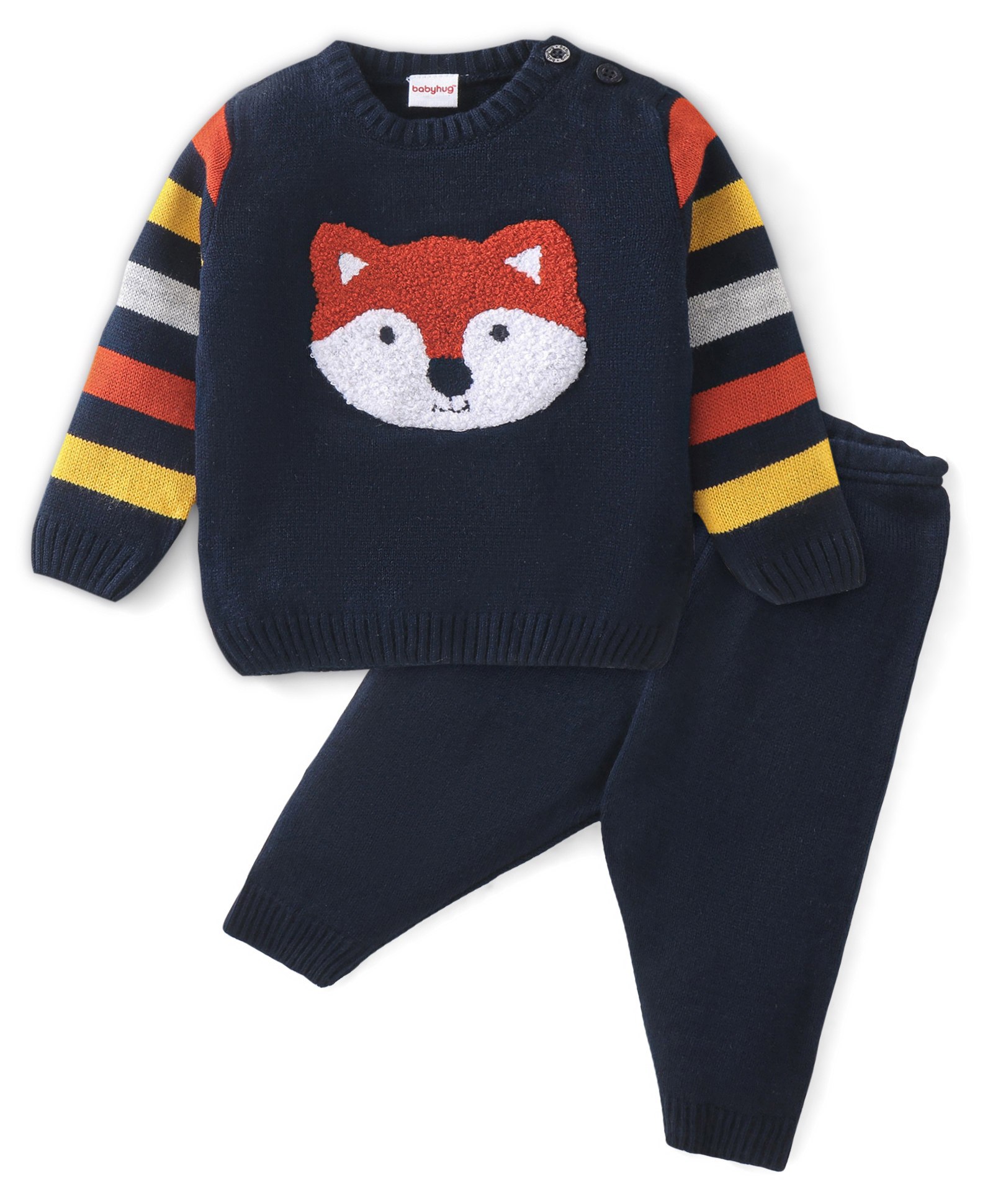 Babyhug Full Sleeves Baby Sweater Set Foxy Design - Navy Blue-image-26