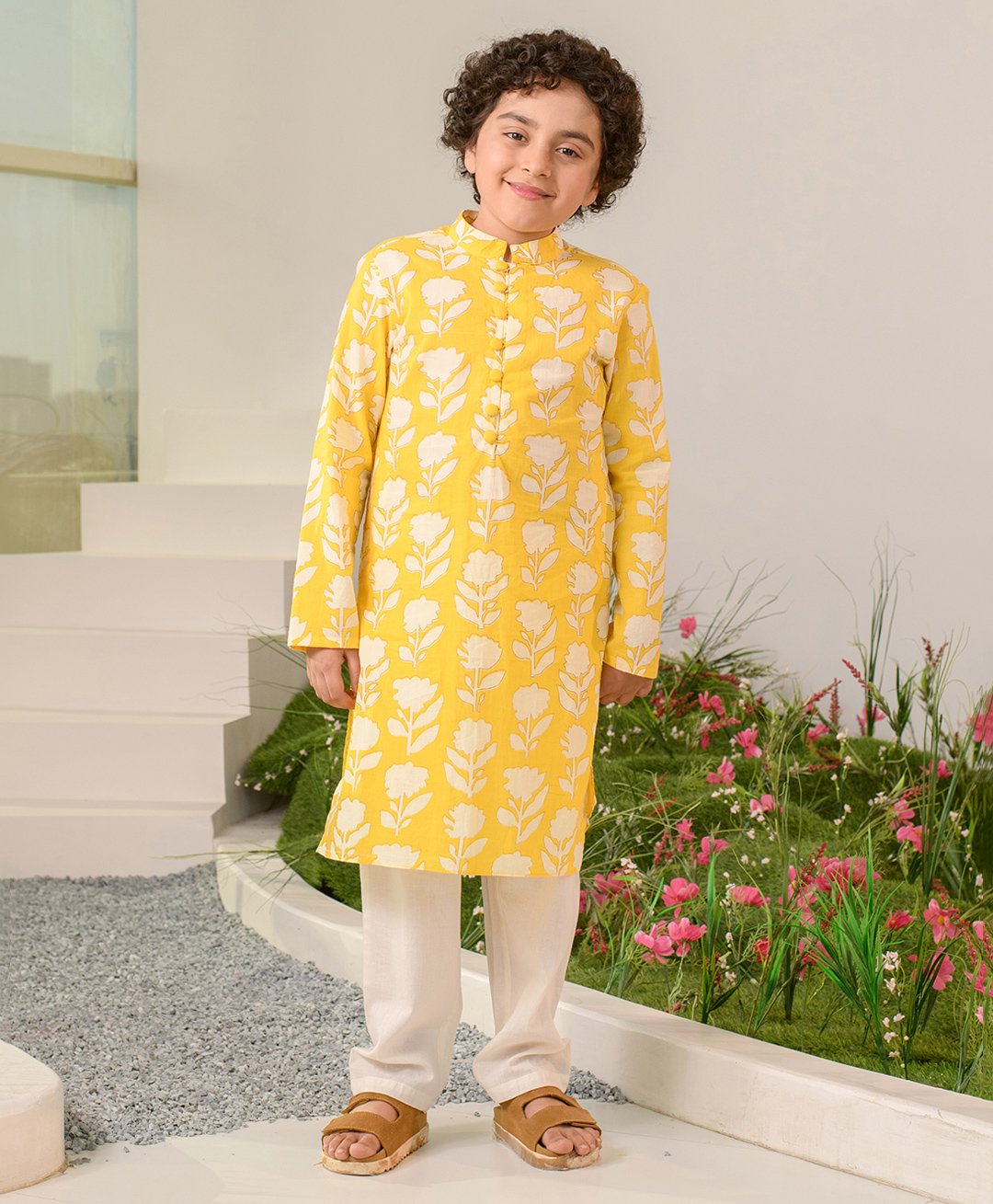 Pspeaches Full Sleeves All Over Flower Motif Printed Kurta With Pyjama - Yellow-picture-19