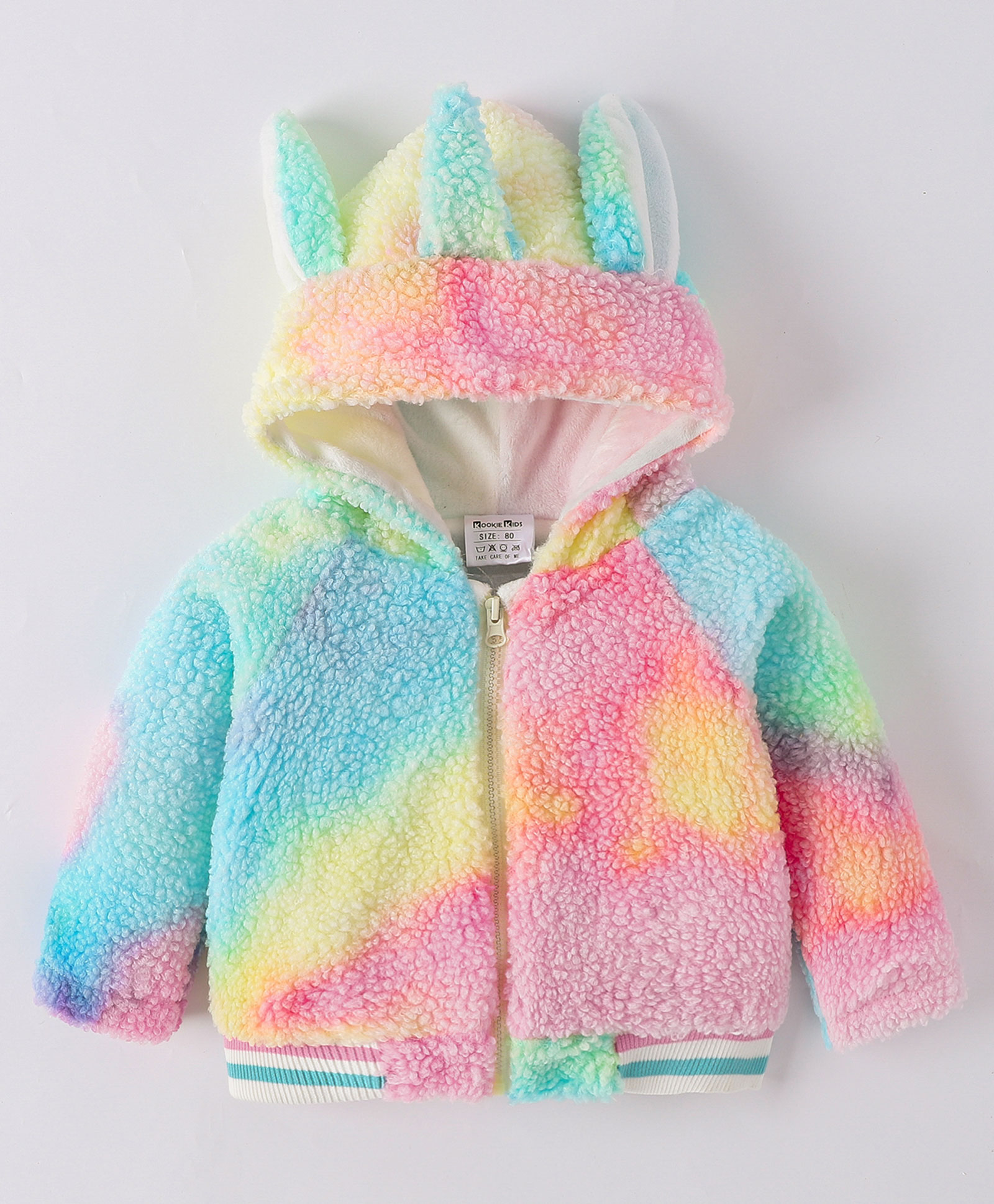 Kookie Kids Full Sleeves Hooded Winter Jacket Unicorn Design - Pink Blue & Yellow-image-46