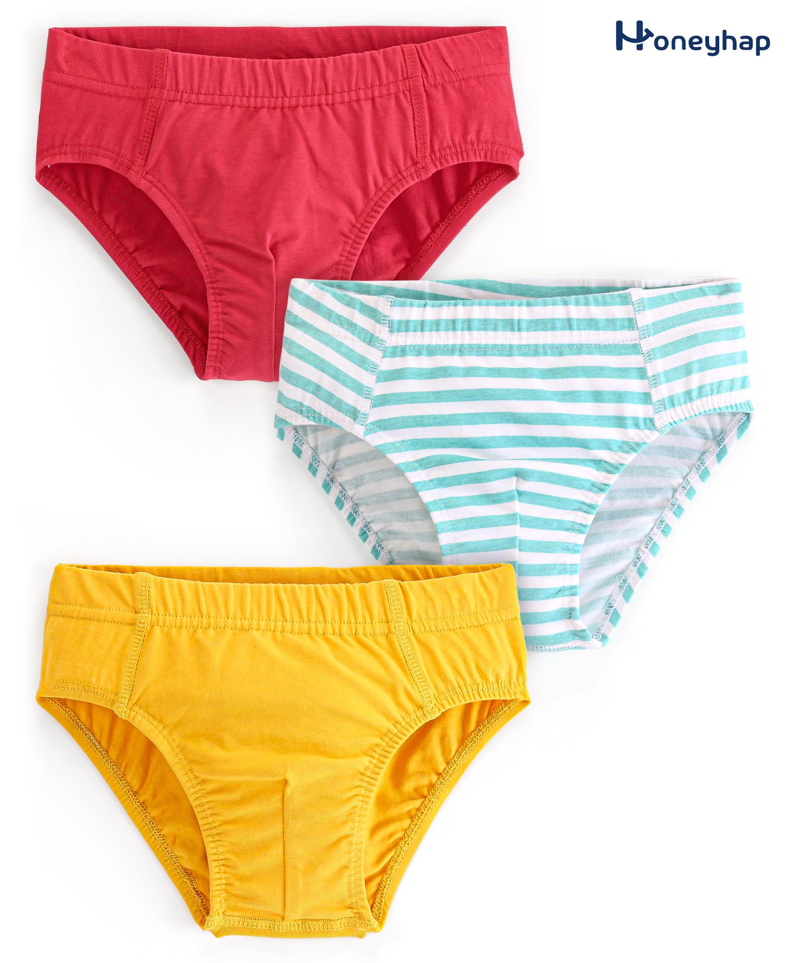 Honeyhap Premium Cotton Elastane Solid & Printed Breifs with Silvadur Antimicrobial Finish Solid & Stripes Pack of 3 - Mustard Blue Stripe & Red-image-24