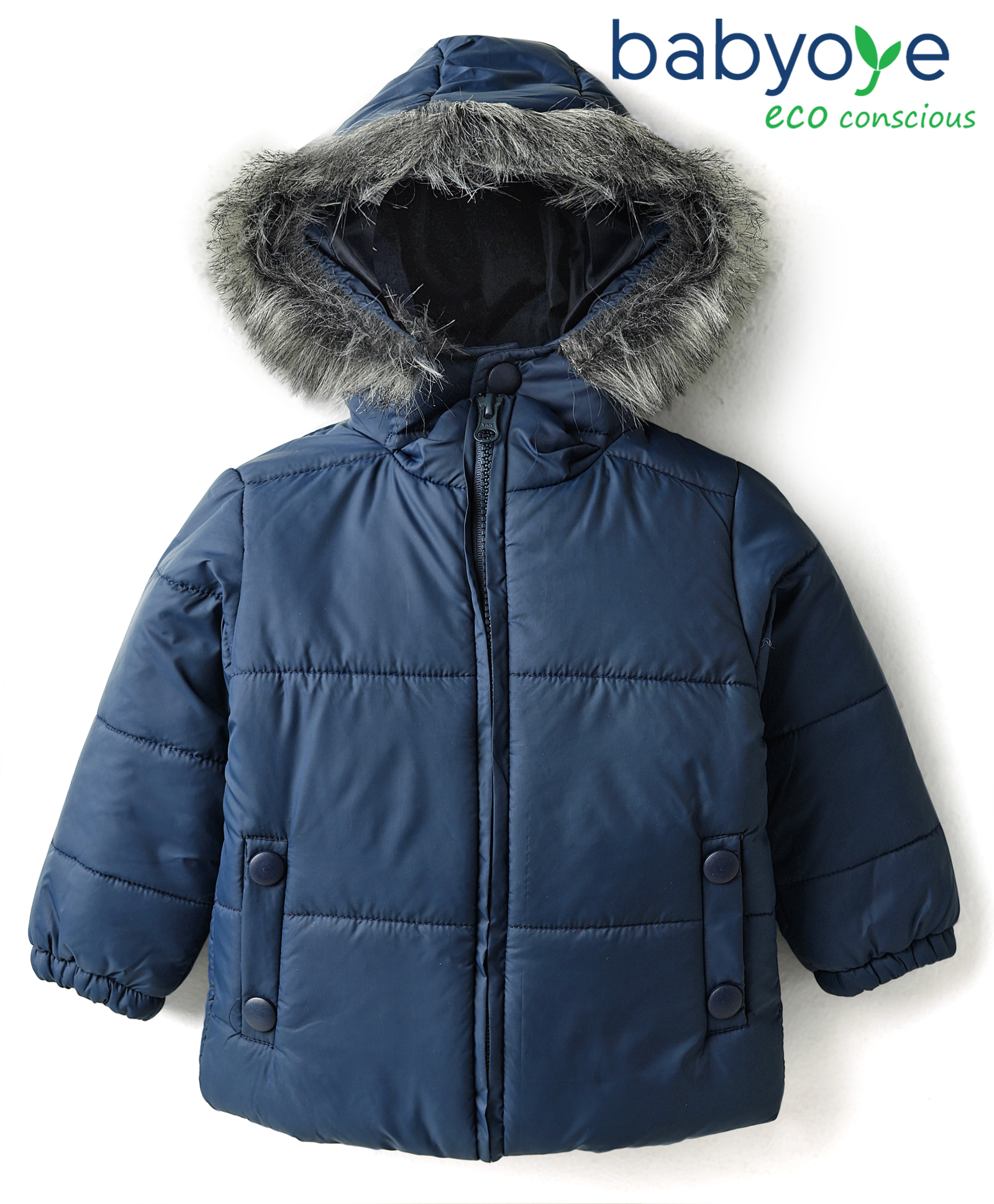 Babyoye Solid Dyed Full Sleeves Hooded Jacket  - Dark Blue-image-3