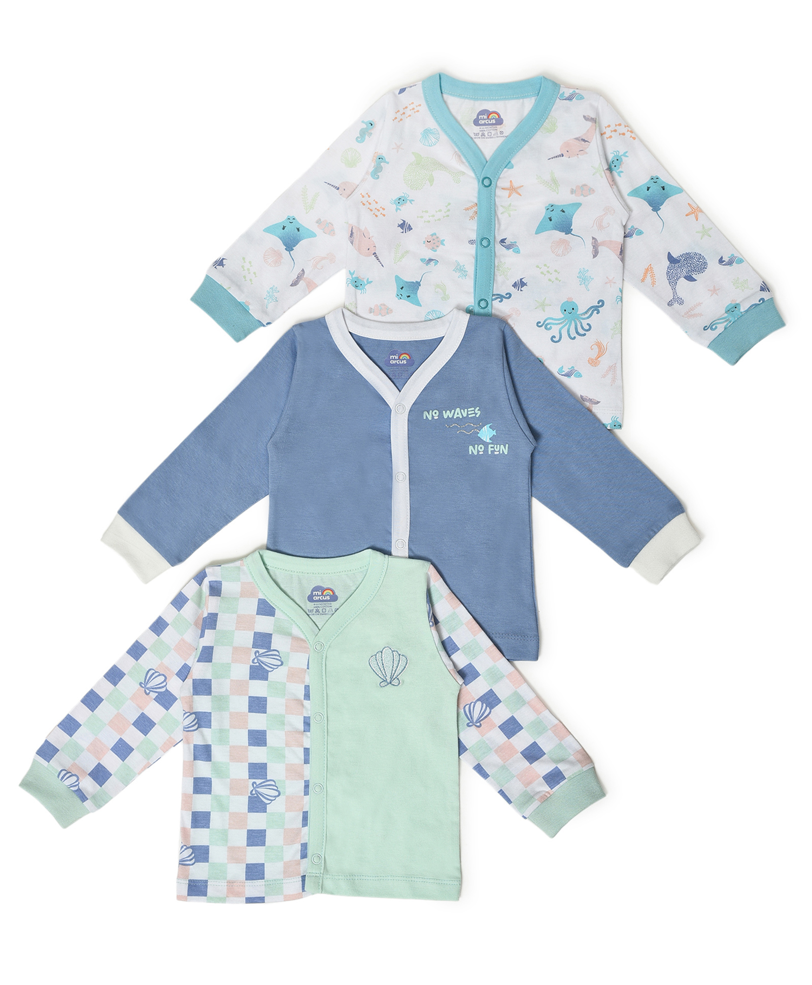 mi arcus Mi ArcusCotton Full Sleeves Sea Theme Printed Jhablas Pack of 3 White & Blue-picture-26