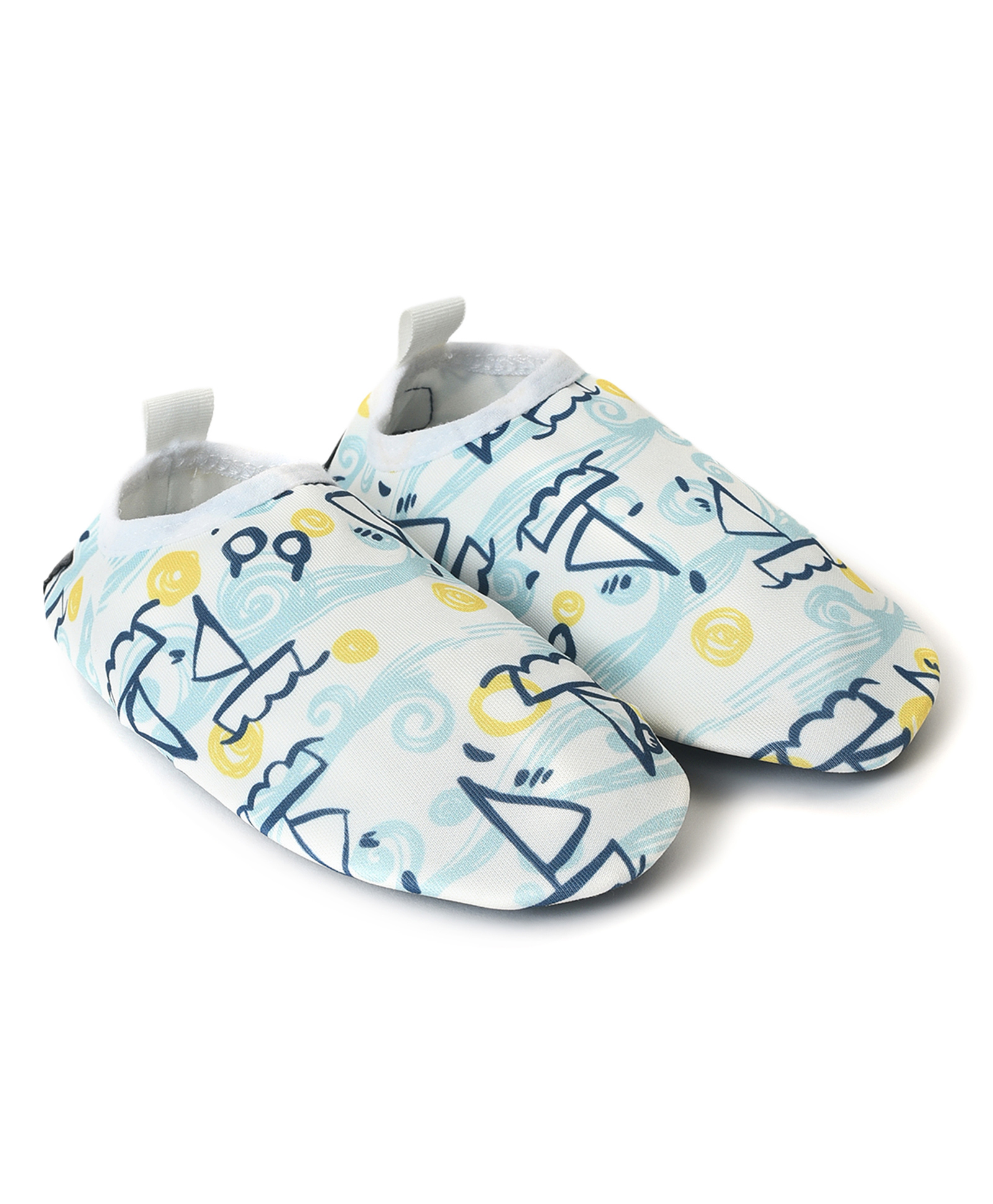 Mi Arcus Sea Life Theme Sea Waves & Ships Printed Swim Booties - White-picture-12