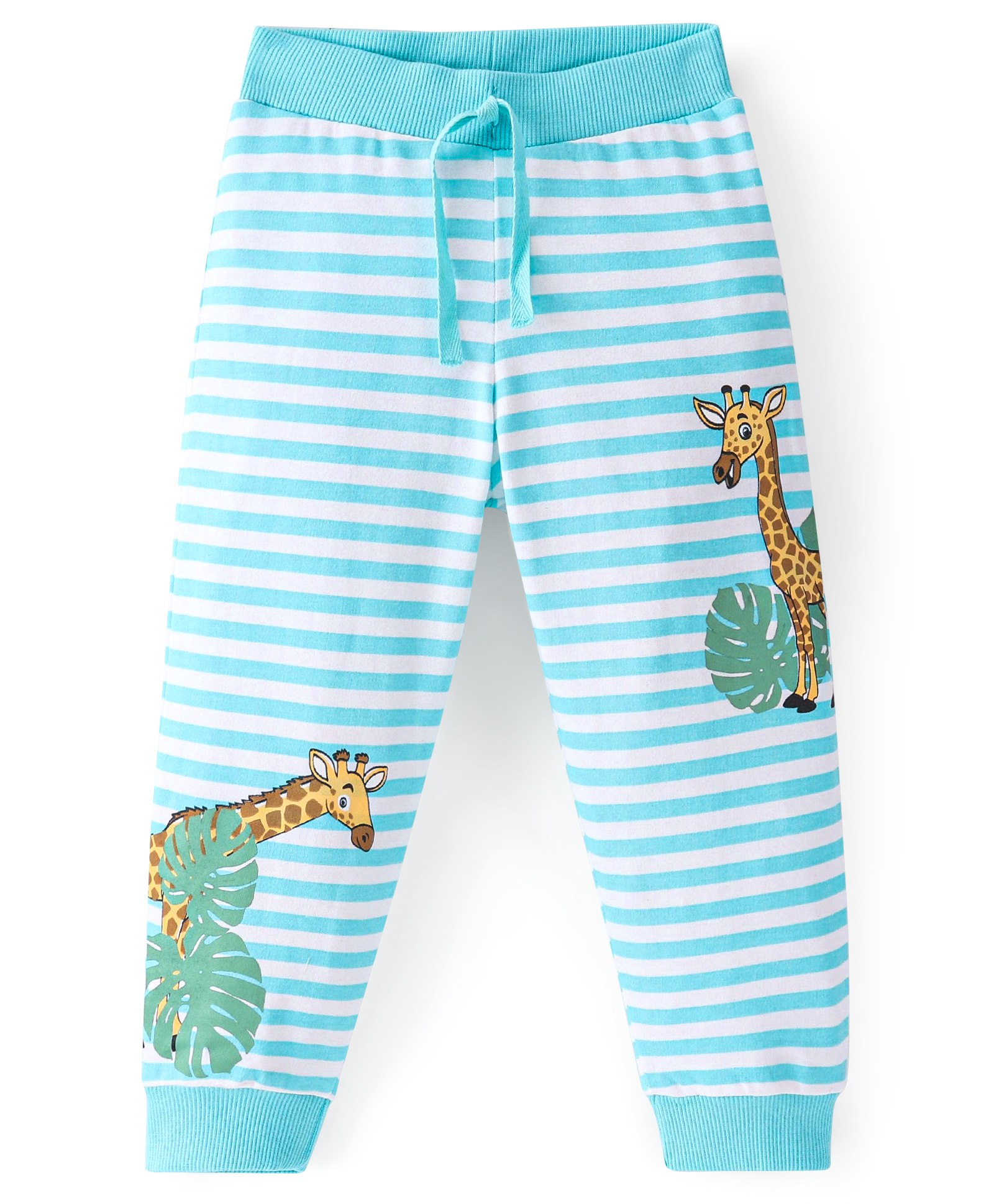 Babyhug Cotton Knit Full Length Lounge Pant Stripes & Giraffe Print- Blue-picture-38
