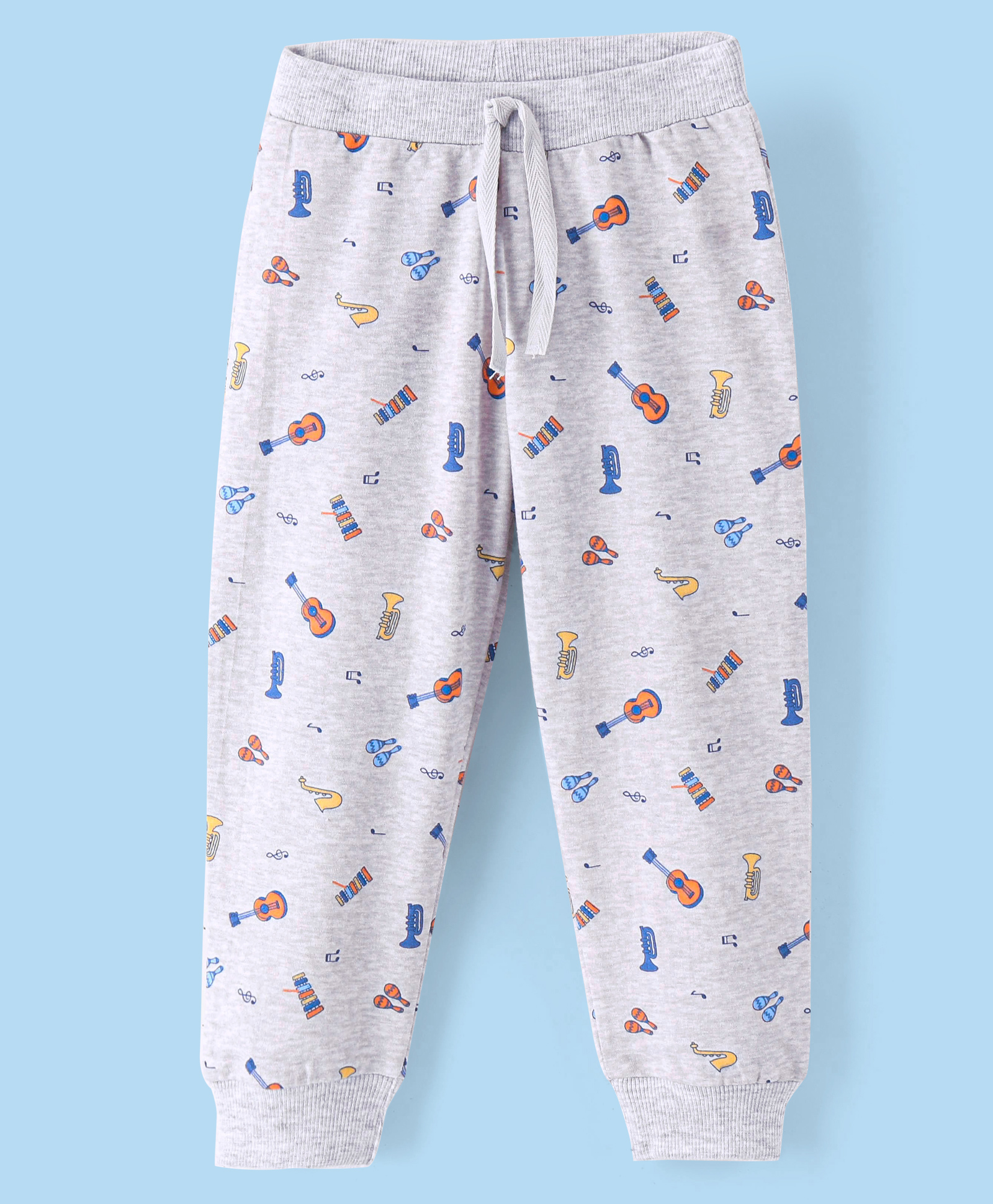 Babyhug Cotton Knit Full Length Lounge Pants Guitar Print - Grey-image-37