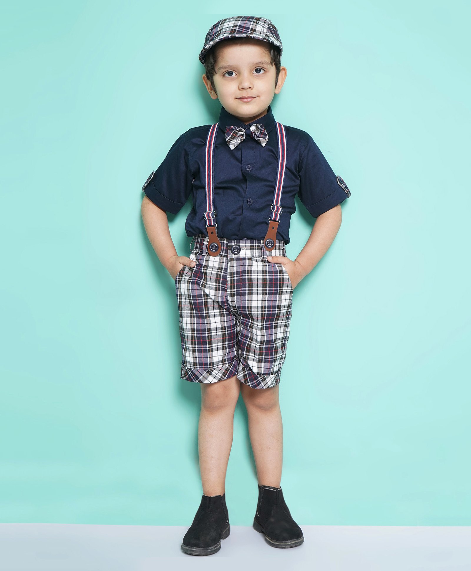 AJ Dezines Half Sleeves Checks 5 Piece Party Set - Blue-picture-18
