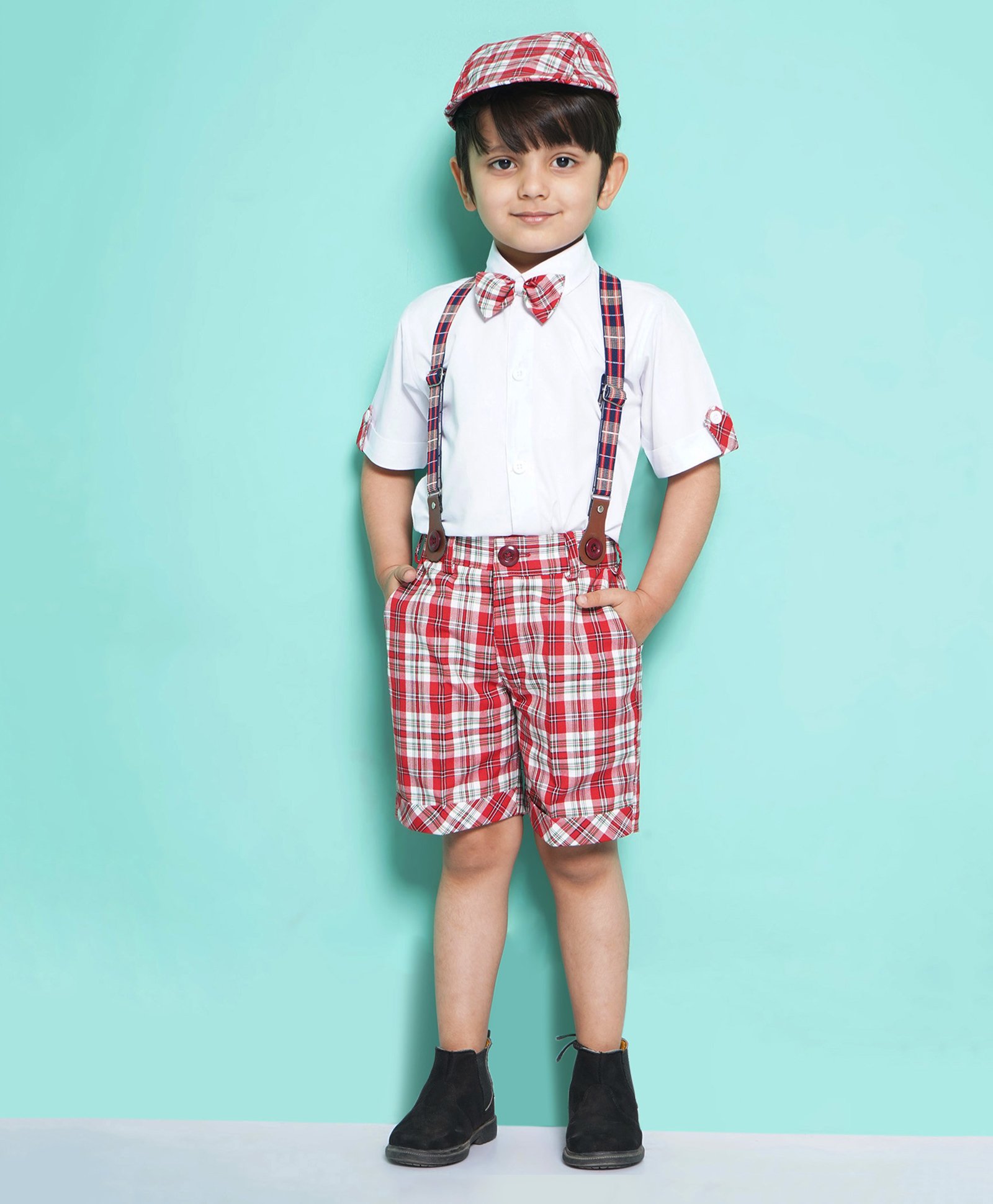AJ Dezines Half Sleeves Checks 5 Piece Party Set - White-image-21