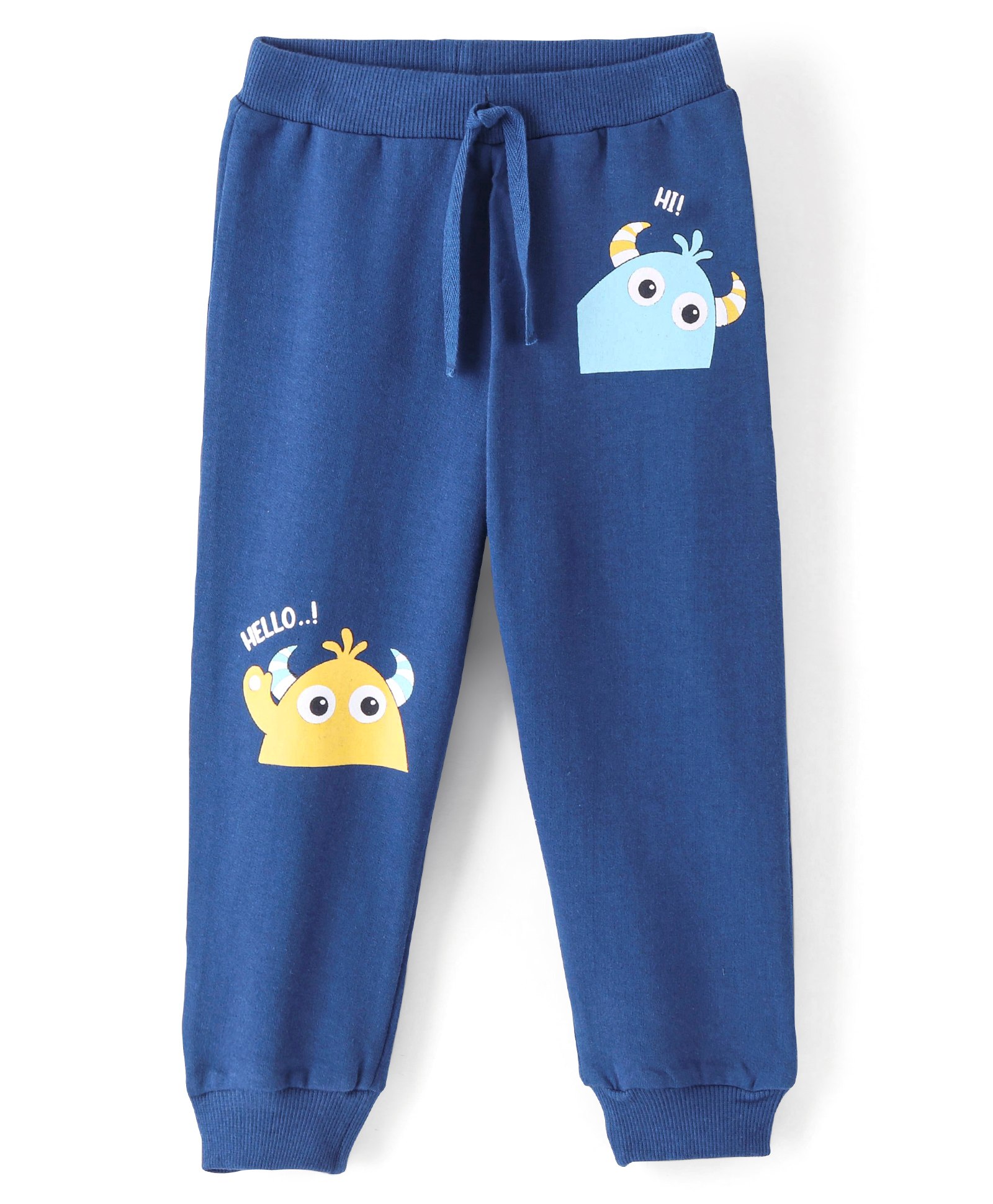 Babyhug Cotton Knit Full Length Lounge Pants Monster Print - Navy Blue-image-22