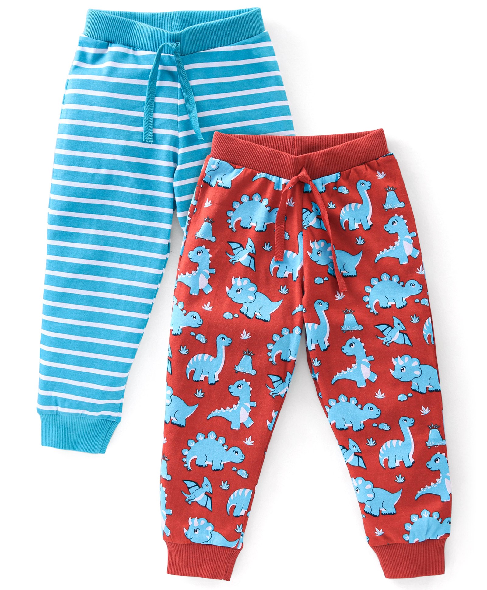 Babyhug Cotton Knit Lounge Pants Dino Print Pack of 2 - Red & Blue-image-18