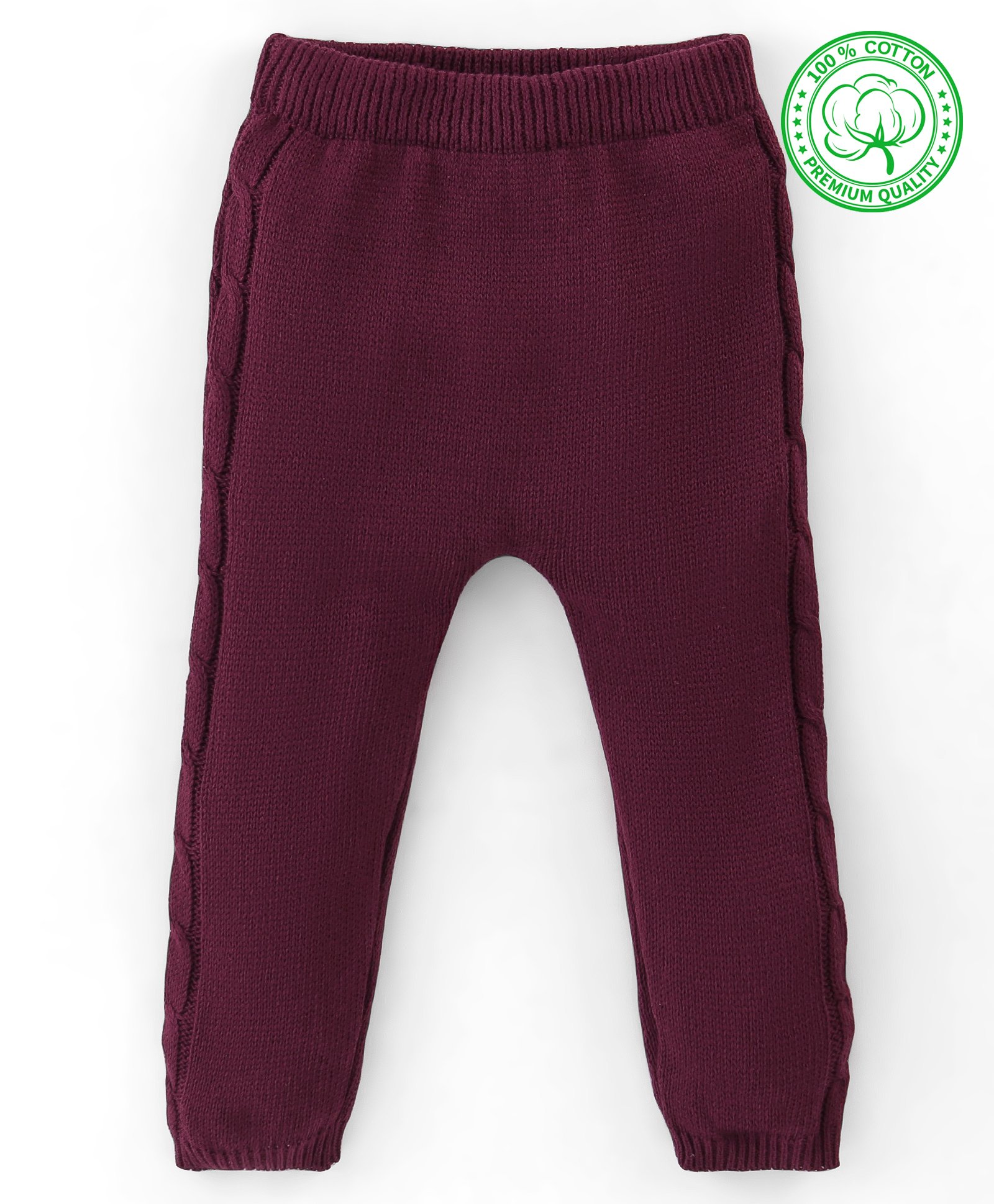 Babyhug Organic Cotton Full Length Solid Color Fleece and Woollen Lounge Pants - Maroon-picture-18