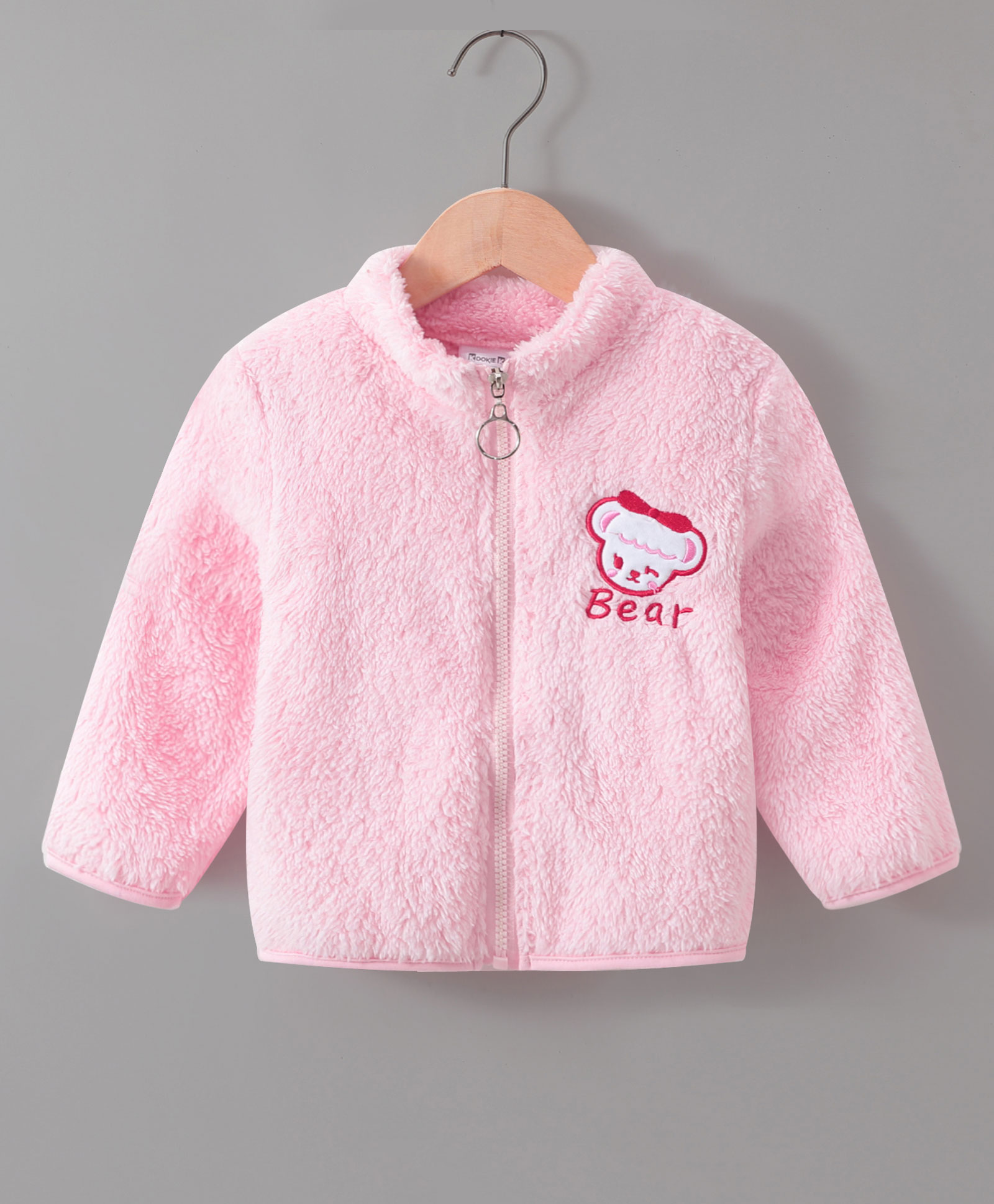 Kookie Kids Full Sleeves Jacket with Bear Patch - Pink-image-33