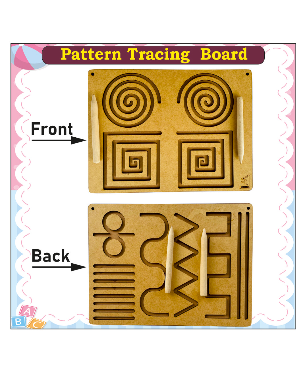 Double Side Pattern Tracing Board With 2 Dummy Pencils - Brown-image-25