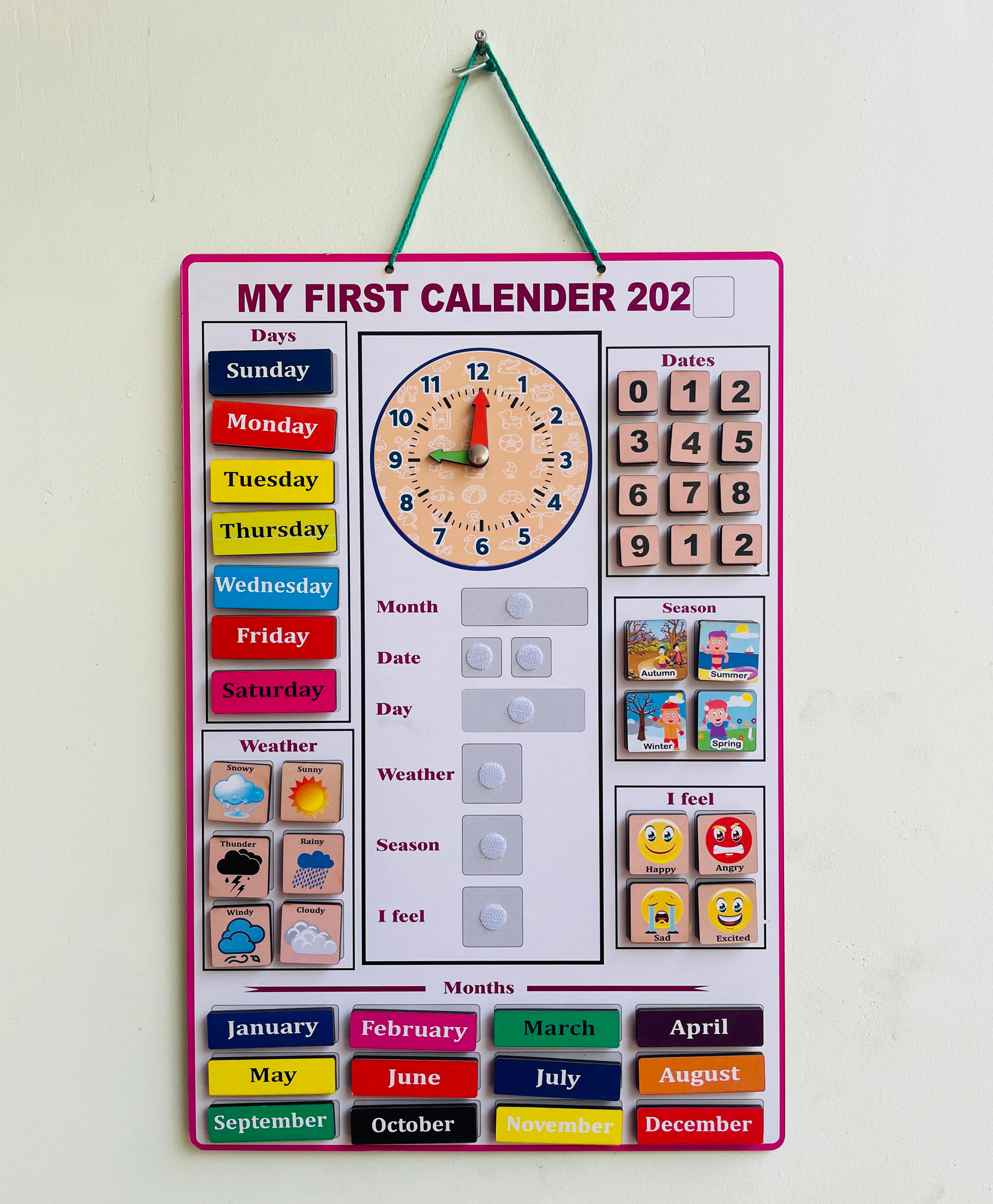 WISSEN Wooden My Calendar  Velcro Activity Wall Game- Multicolor-picture-26