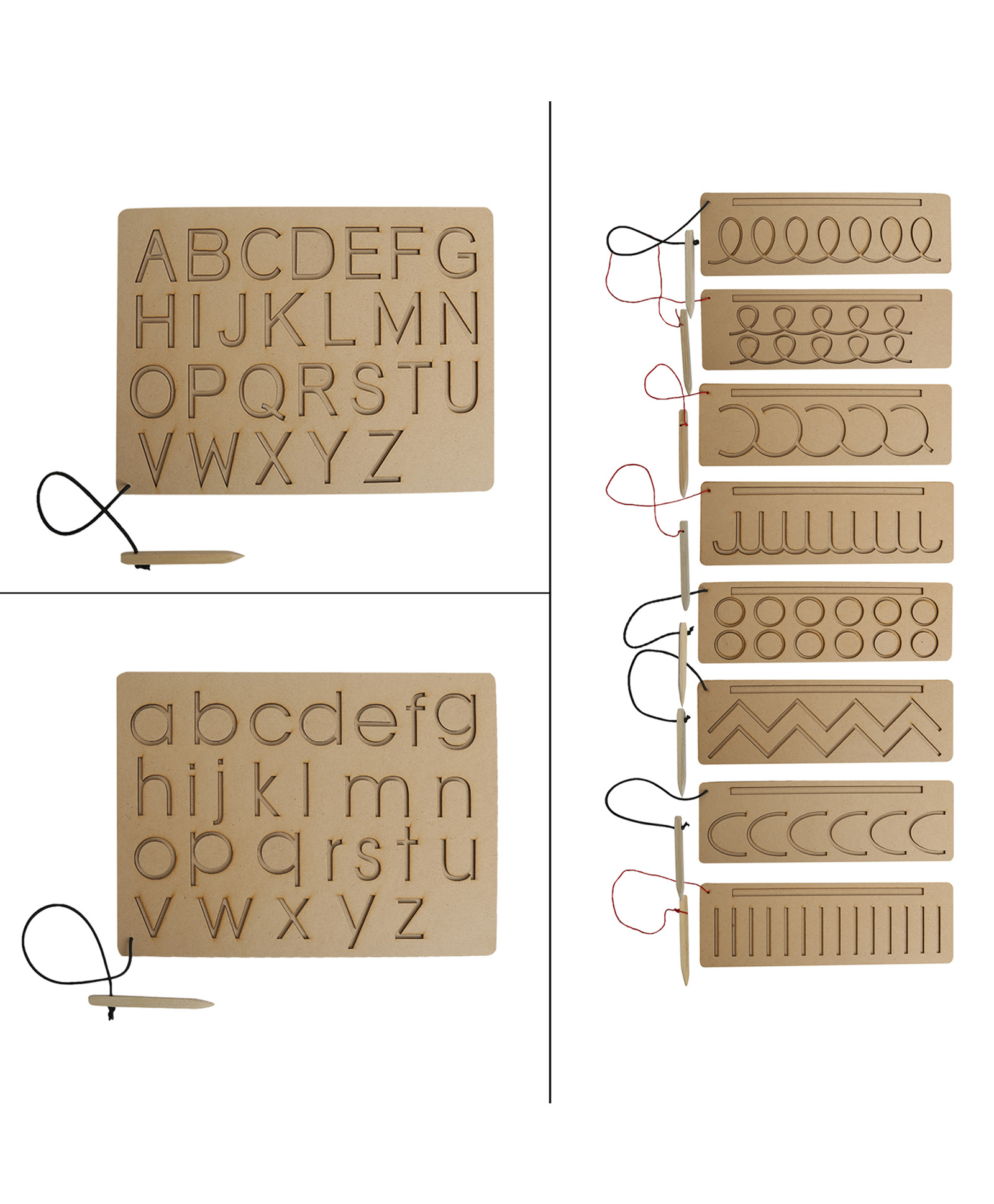 MINDMAKER Wooden Puzzle Tracing Boards Educational and Learning Toy for Kids Capital ABC Small abc And Patterns Tracing - Brown-image-38