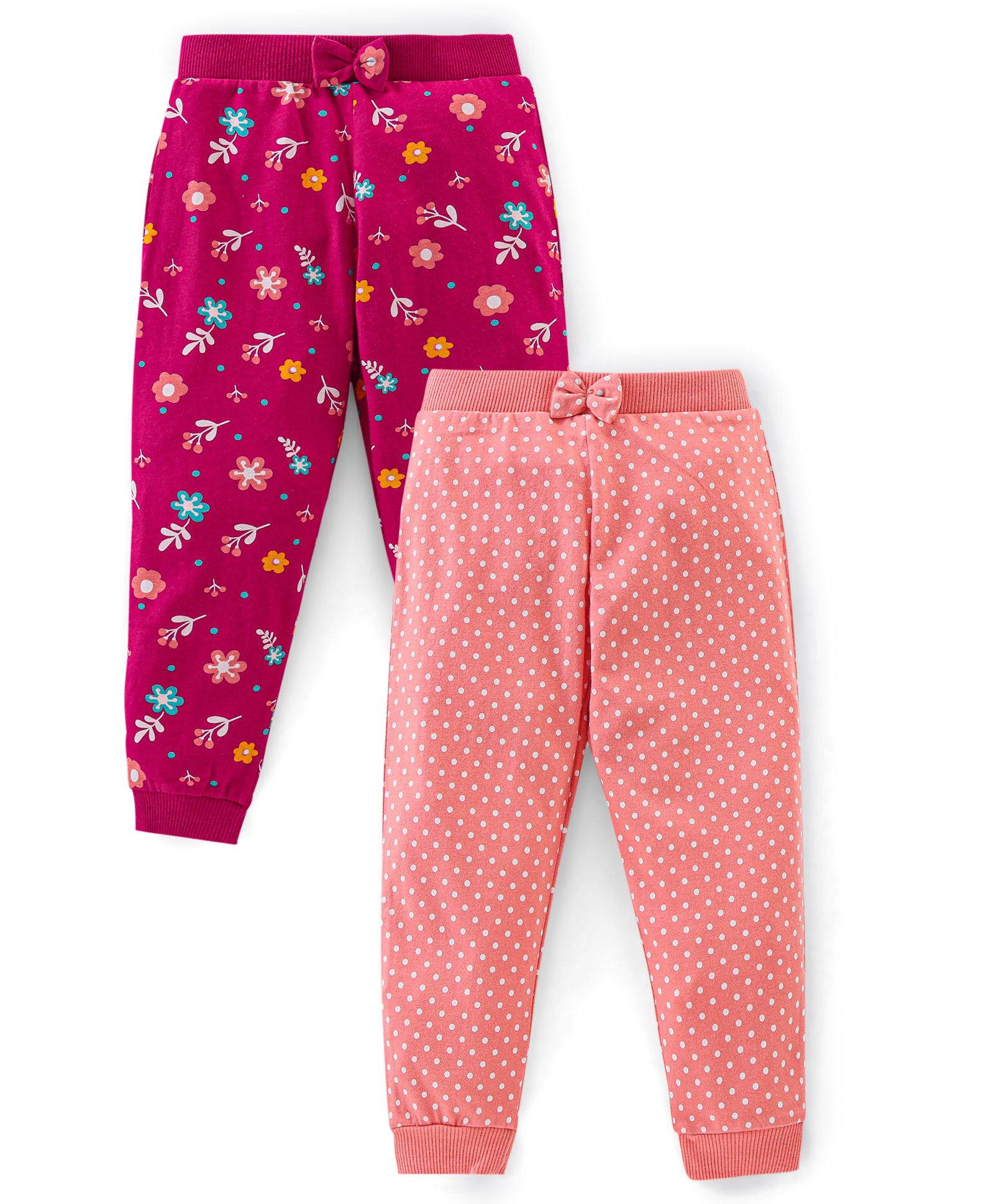 Babyhug Cotton Knit Full Lenght  Lounge Pant Floral Print Pack Of 2 - Pink & Maroon-image-13