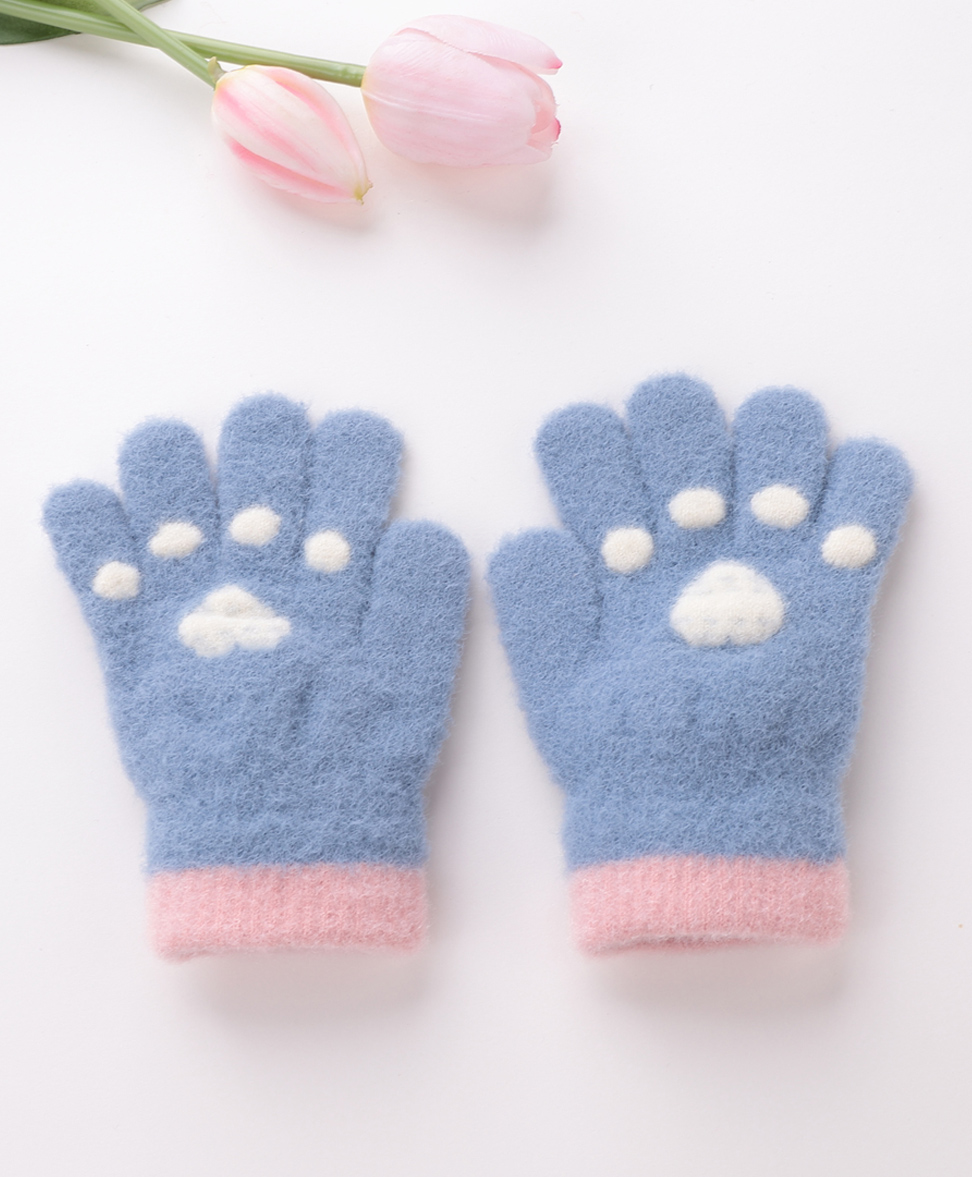 Babyhug Acrylic Woolen Gloves Pair Paw Design - Sky Blue-image-41