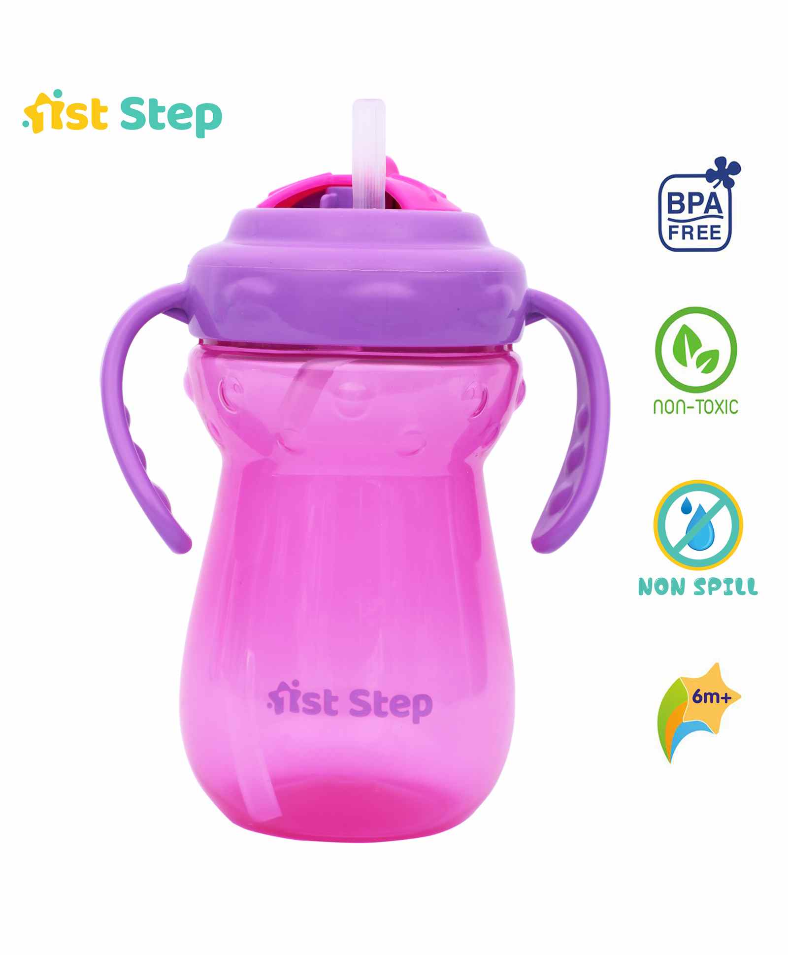 1st Step Twin Handle Sipper Cup With Straw Pink - 360 ml-image-24