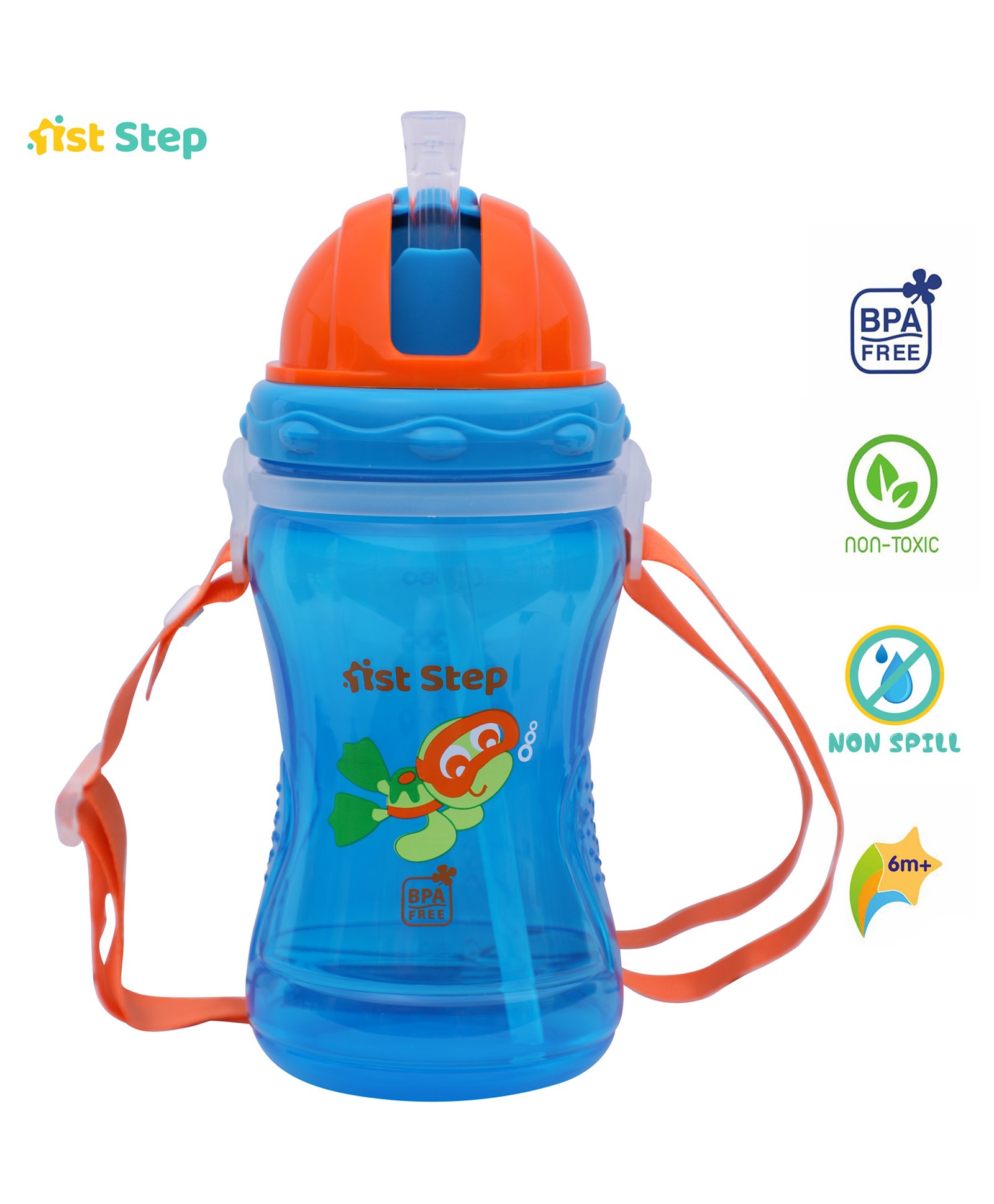 1st Step BPA Free Polypropylene Soft Straw Baby Sipper Cup with Straps Blue - 360 ml-picture-34