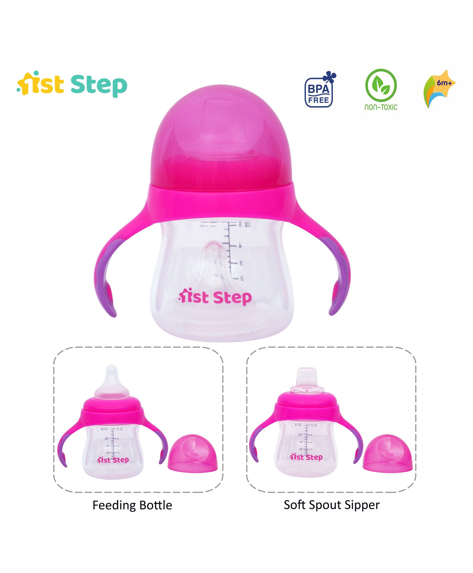 1st Step 2 Stage Cup With Silicone Nipple and Spout Pink - 150 ml-image-22