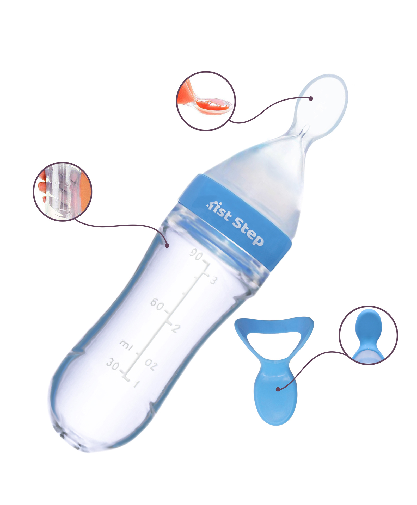 1st Step Non Spill BPA Free Soft Silicone Squeezy Food Feeder - Blue-picture-32