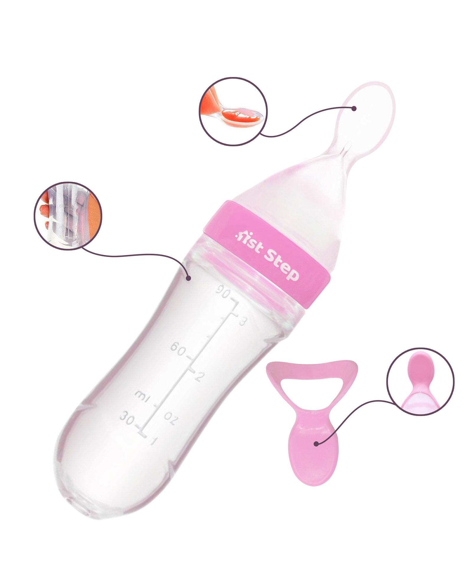 1st Step Non Spill BPA Free Slicone Squeezy Food Feeder - Pink-image-48