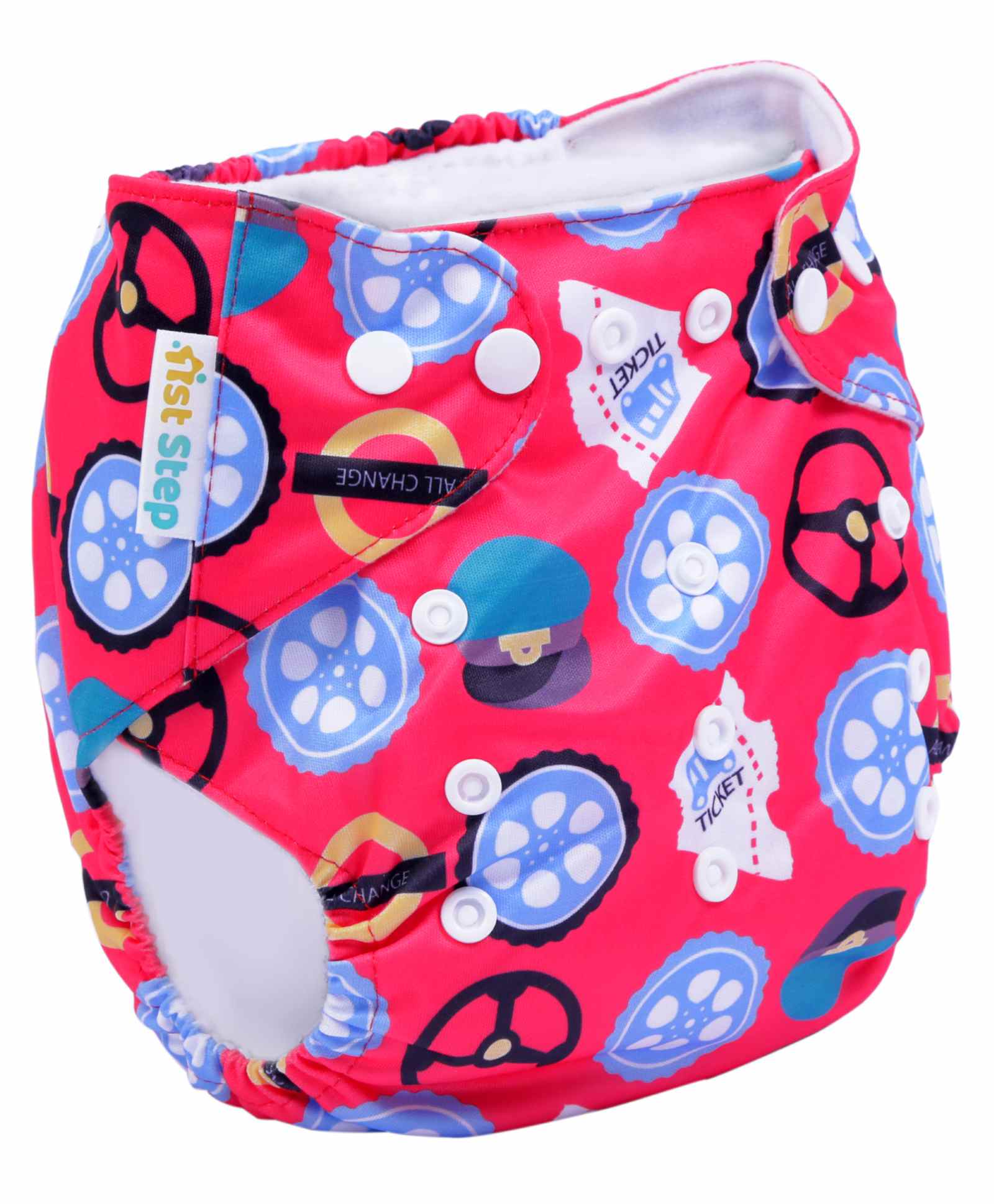 1st Step Size Adjustable Reusable Diaper With Diaper Liner Wheels Print - Red-picture-38