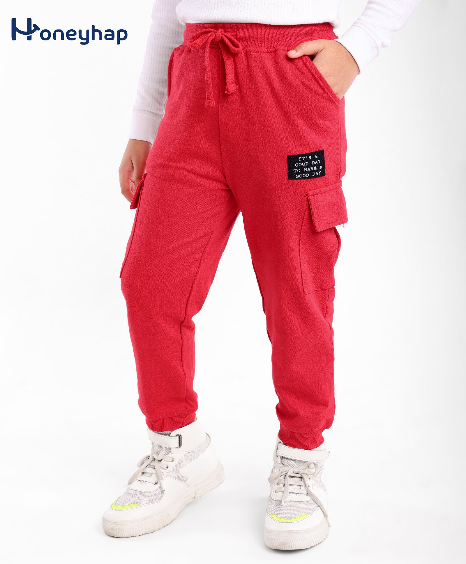 Honeyhap Premium 100% Cotton Looper Text Printed Full Length Lounge Pant with Bio Finish -  Racing Red-image-35