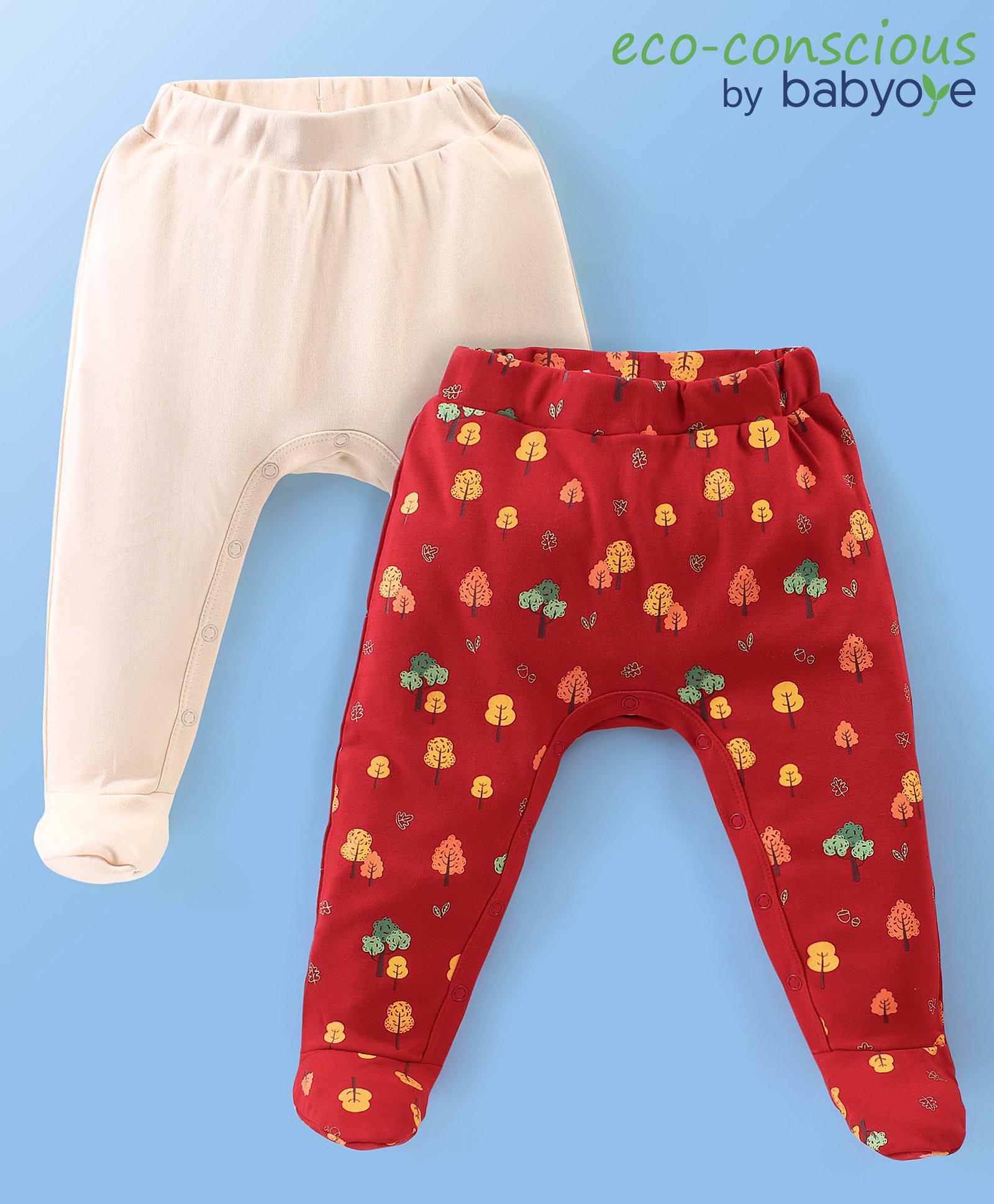 Babyoye 100% Cotton With Eco Jiva Finish Full Length Diaper Leggings Bear & Tree Print Pack of 2- Pink & Red-image-25