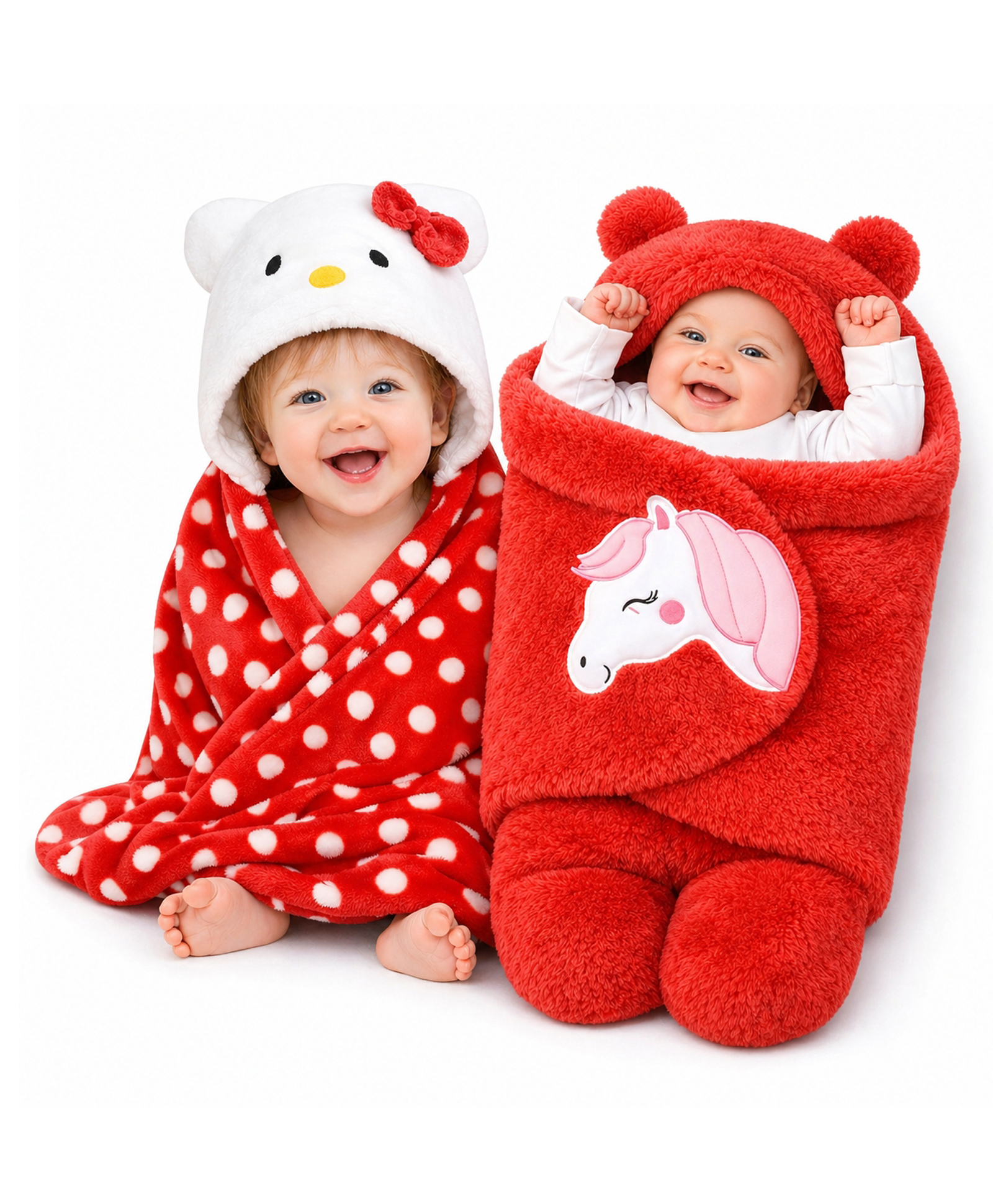 Brandonn Combo of Wearable Hooded Baby Swaddle Blankets Pack of 2  - Red-picture-27