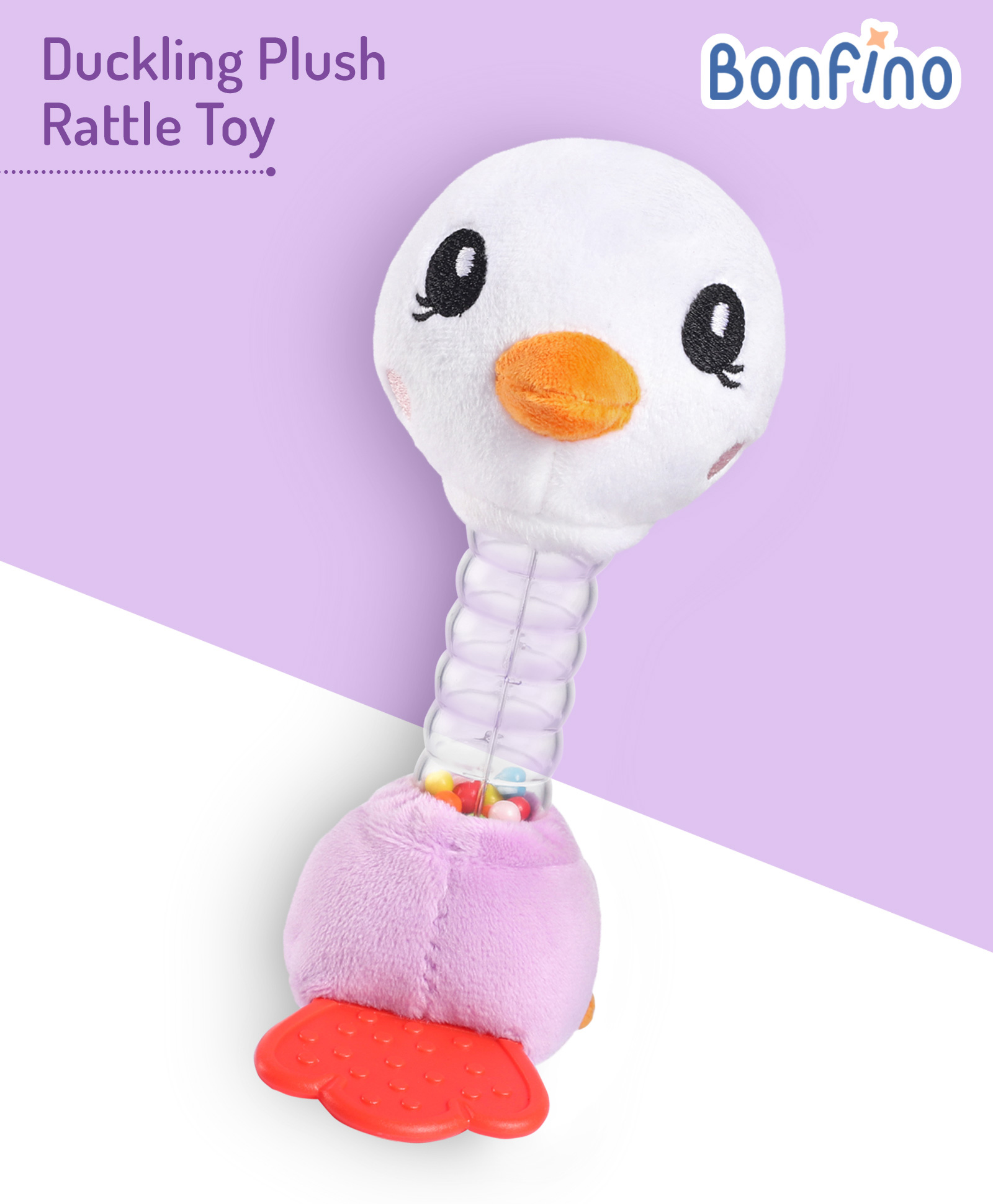Bonfino Duckling Plush Rattle Toy -  Multicolour