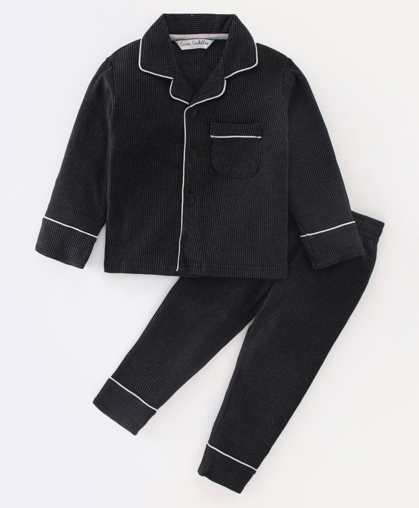 Cucumber Sinker Full Sleeves Thermal Night Suit Striped- Black-image-48