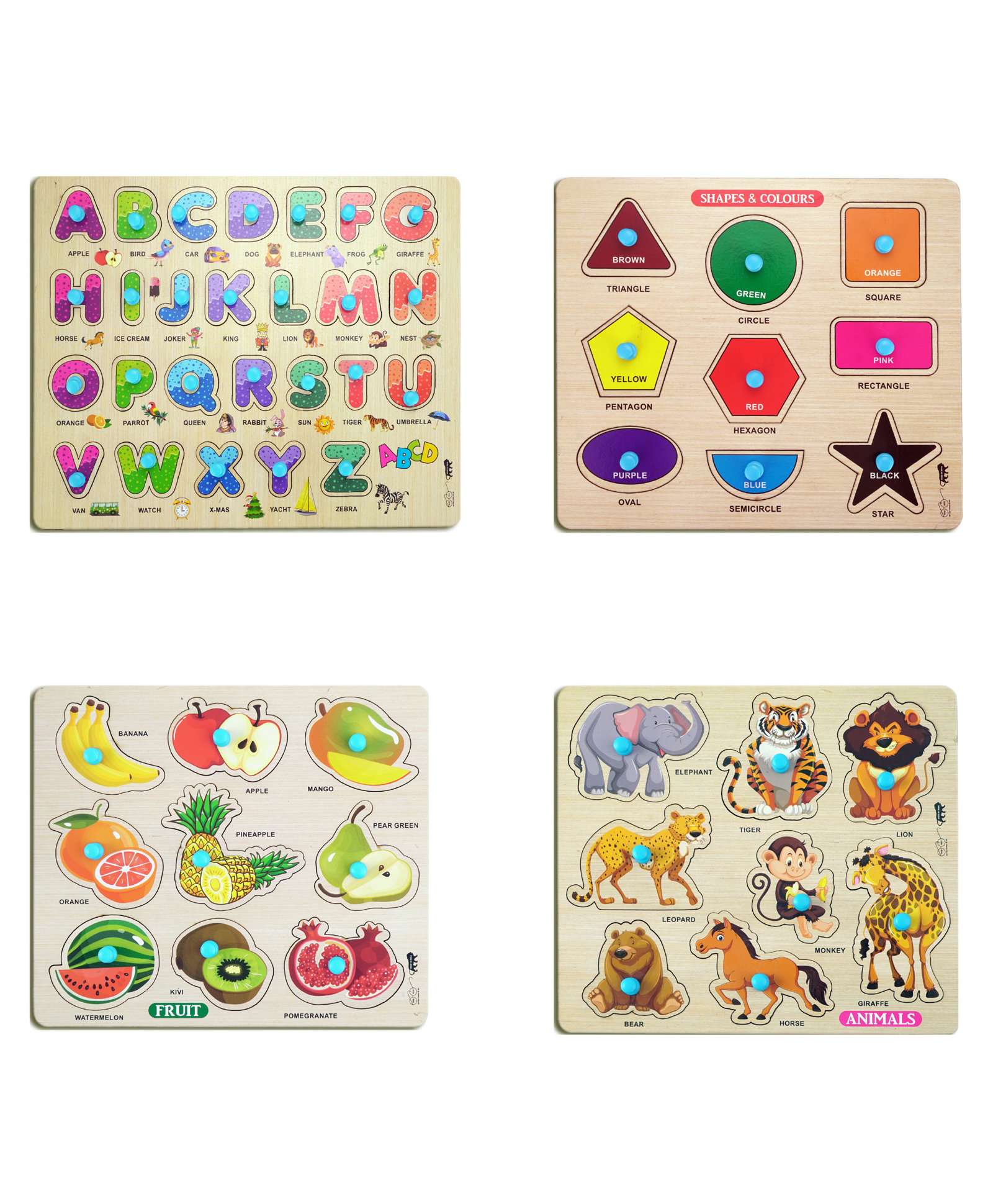 BitFeex Kids Fort Pre Nursery Educational Jigsaw Puzzles Adults Kids Learning Toys ABCD Alphabet Shape & Colors Fruits & Animals Puzzle Toy Wooden Puzzle Set Of 4 - 52 Pieces-image-41