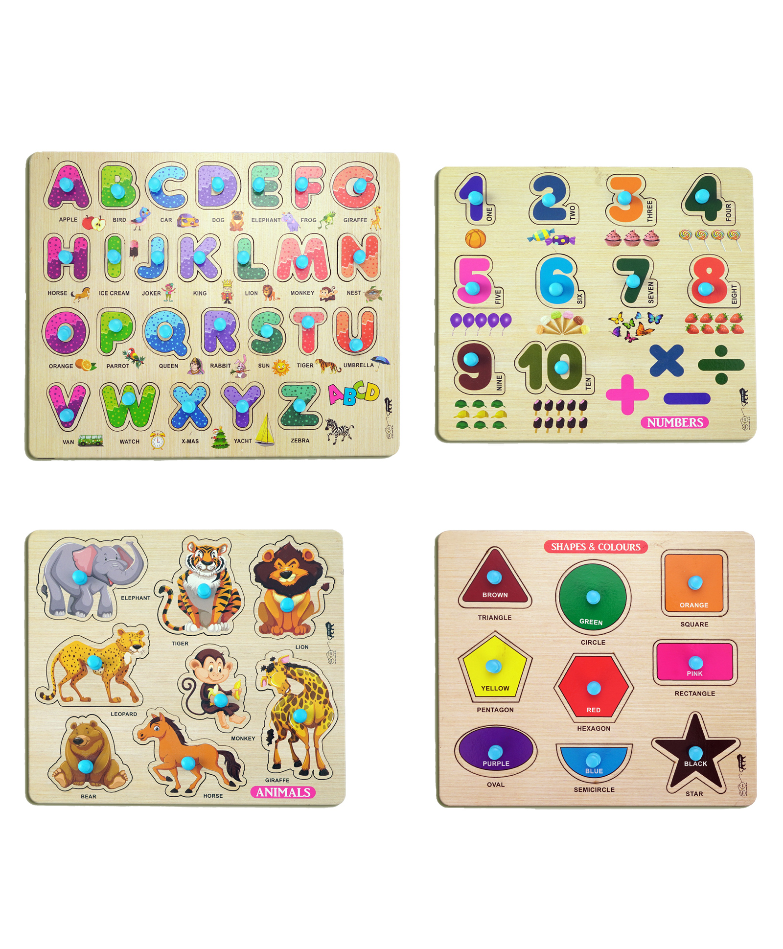 BitFeex Kids Fort Pre Nursery Educational Jigsaw Puzzles Adults Kids Learning Toys ABCD Alphabet Number Animals Shape & Colors Puzzle Toy 4 Set Wooden Puzzle - 53 Pieces-image-42