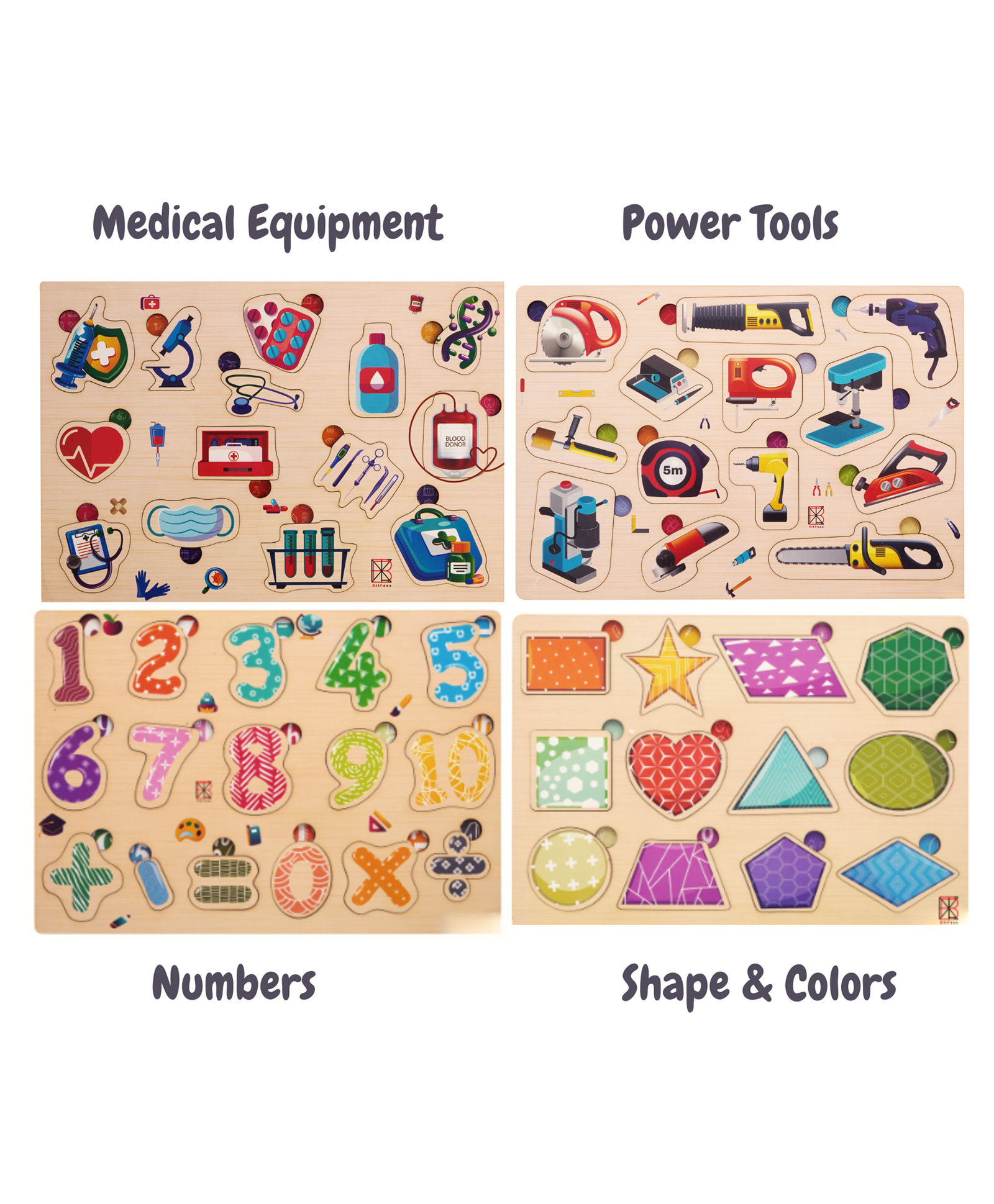 BitFeex Wooden Board Peg Puzzle Toy Multicolour - 4 Puzzles-image-38