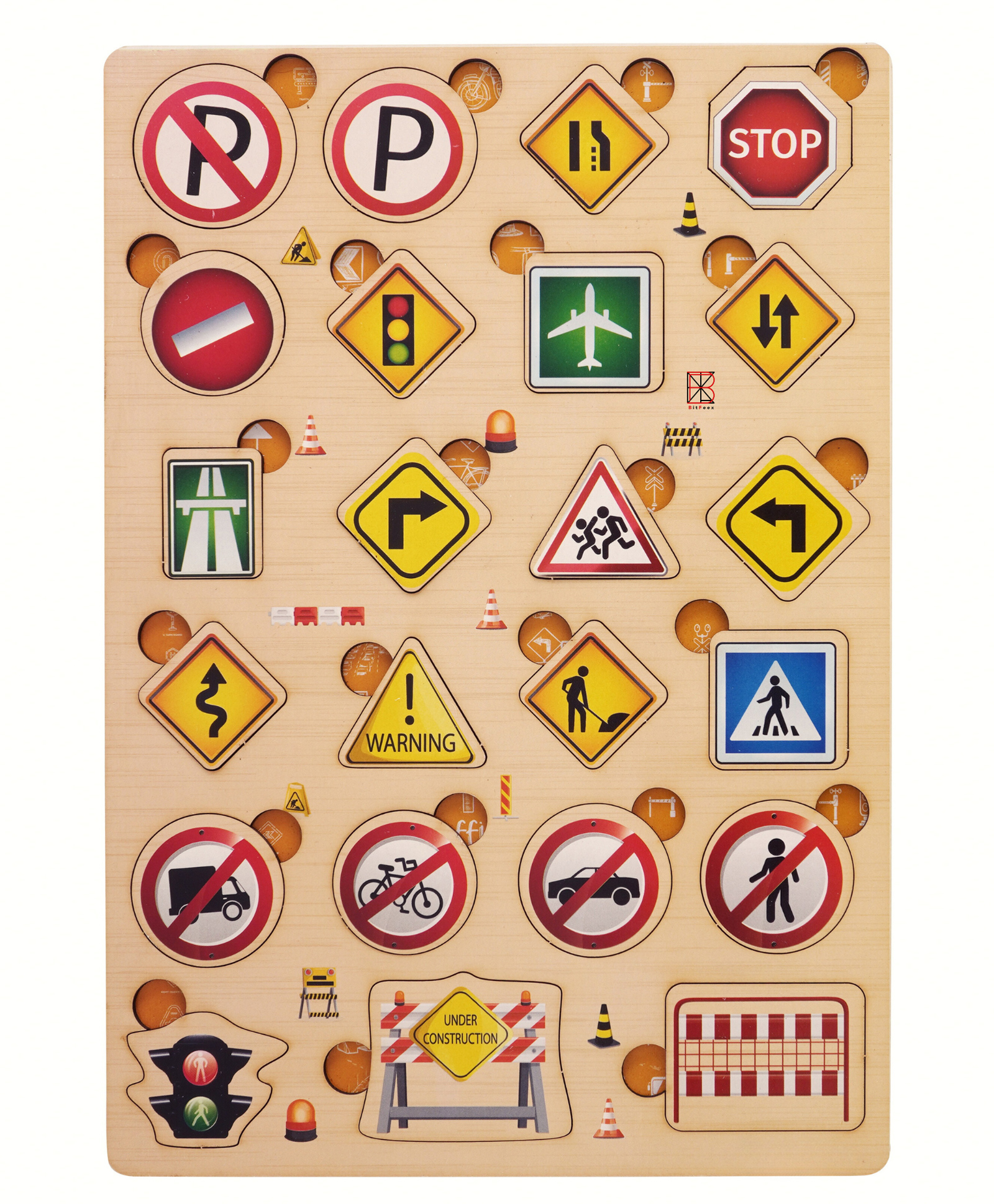 Bitfeex Traffic Signs Wooden Puzzle Young Minds With Traffic Signs Puzzle For Kids Educational Puzzle Fun Puzzle Set Teaching Traffic Safety - 23 Pieces-picture-17