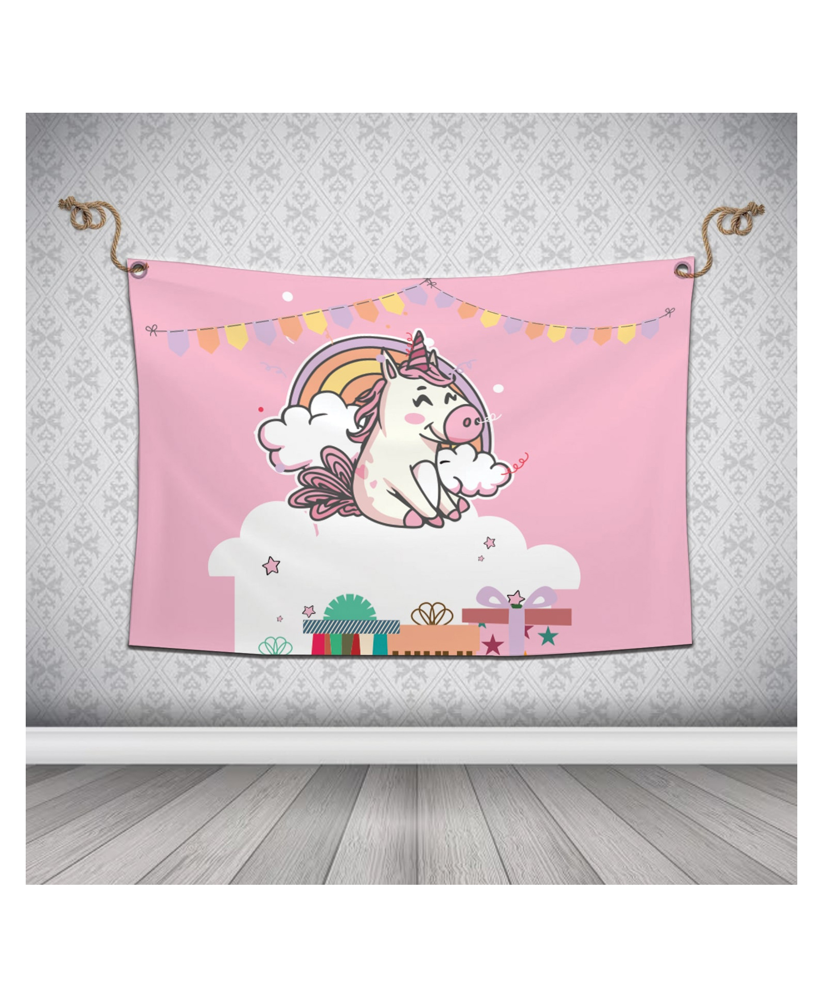 Right Gifting Satin Unicorn Printed Washable Reusable Backdrop- Pink