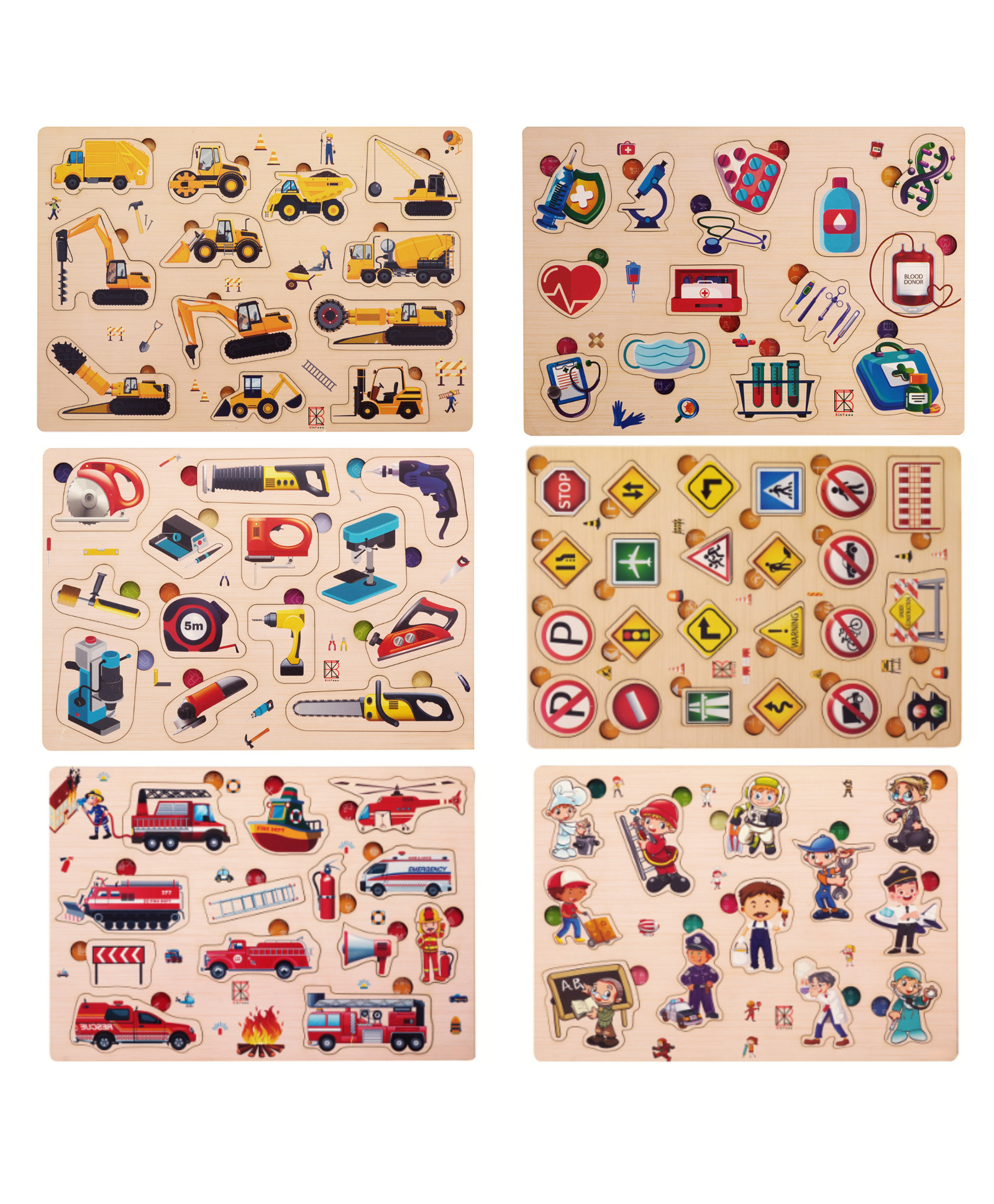 BitFeex Wooden Board Peg Puzzles Pack of 6 - Multicolour-picture-14