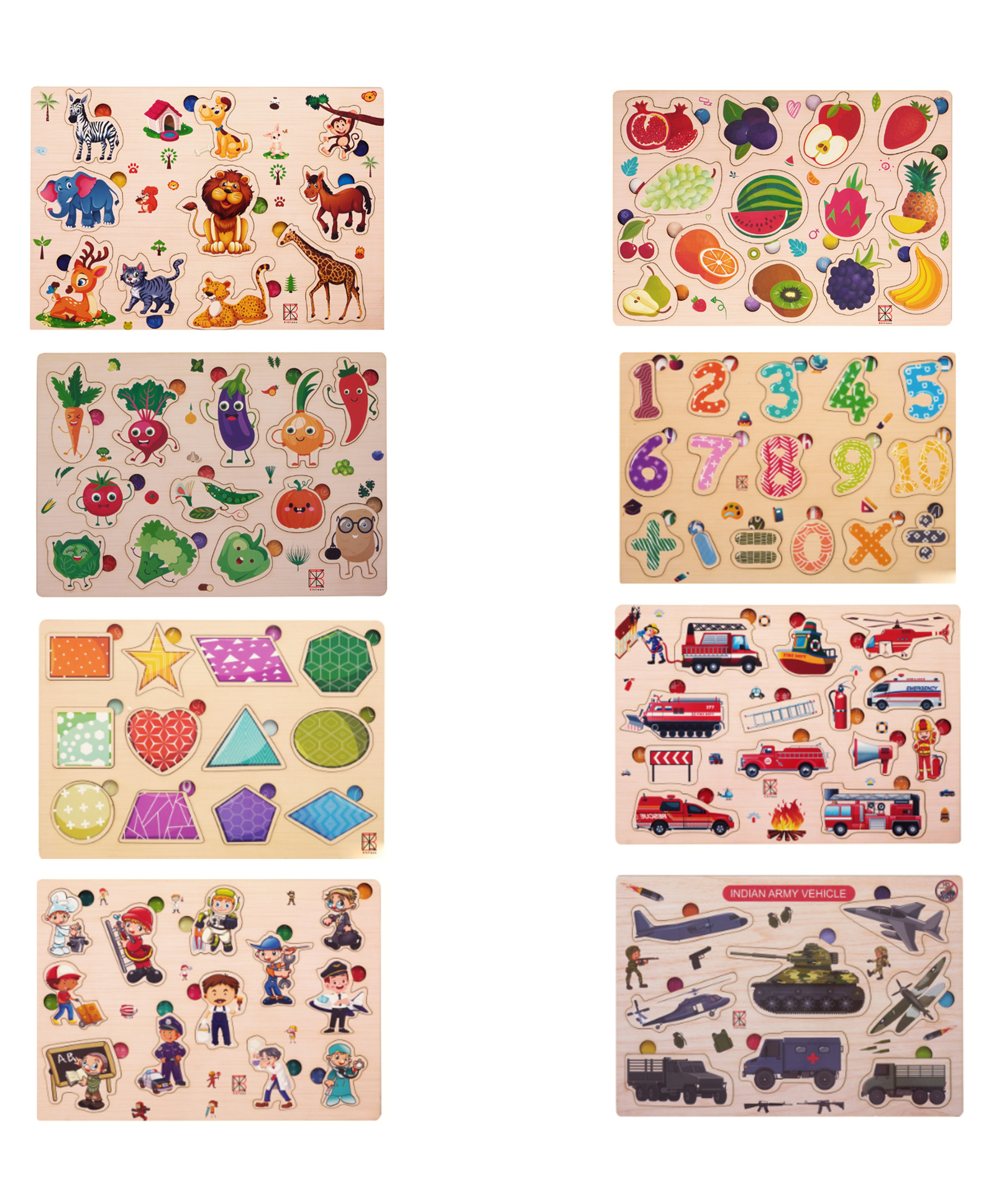 BitFeex Wooden Board Peg Puzzle Toy Pack of 8 - Multicolour-picture-10