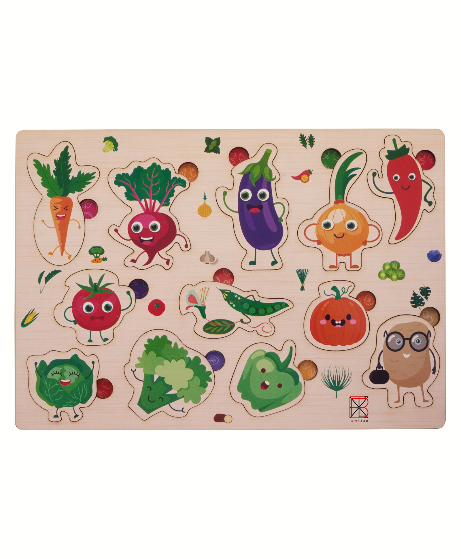 BitFeex Wooden Board Peg Vegetable Puzzle - Multicolour-image-7