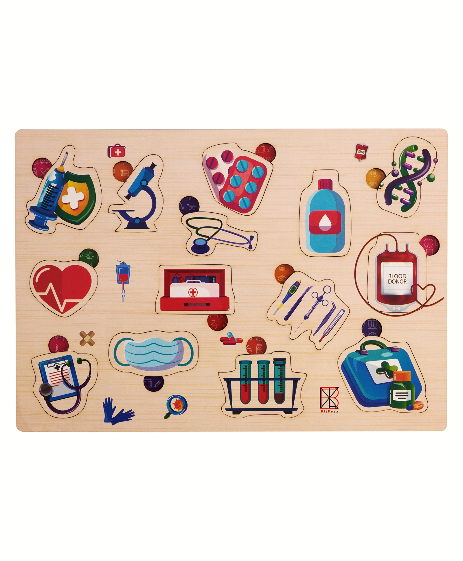 BitFeex Wooden Board Peg Medical Equipments Puzzle - Multicolour-picture-12