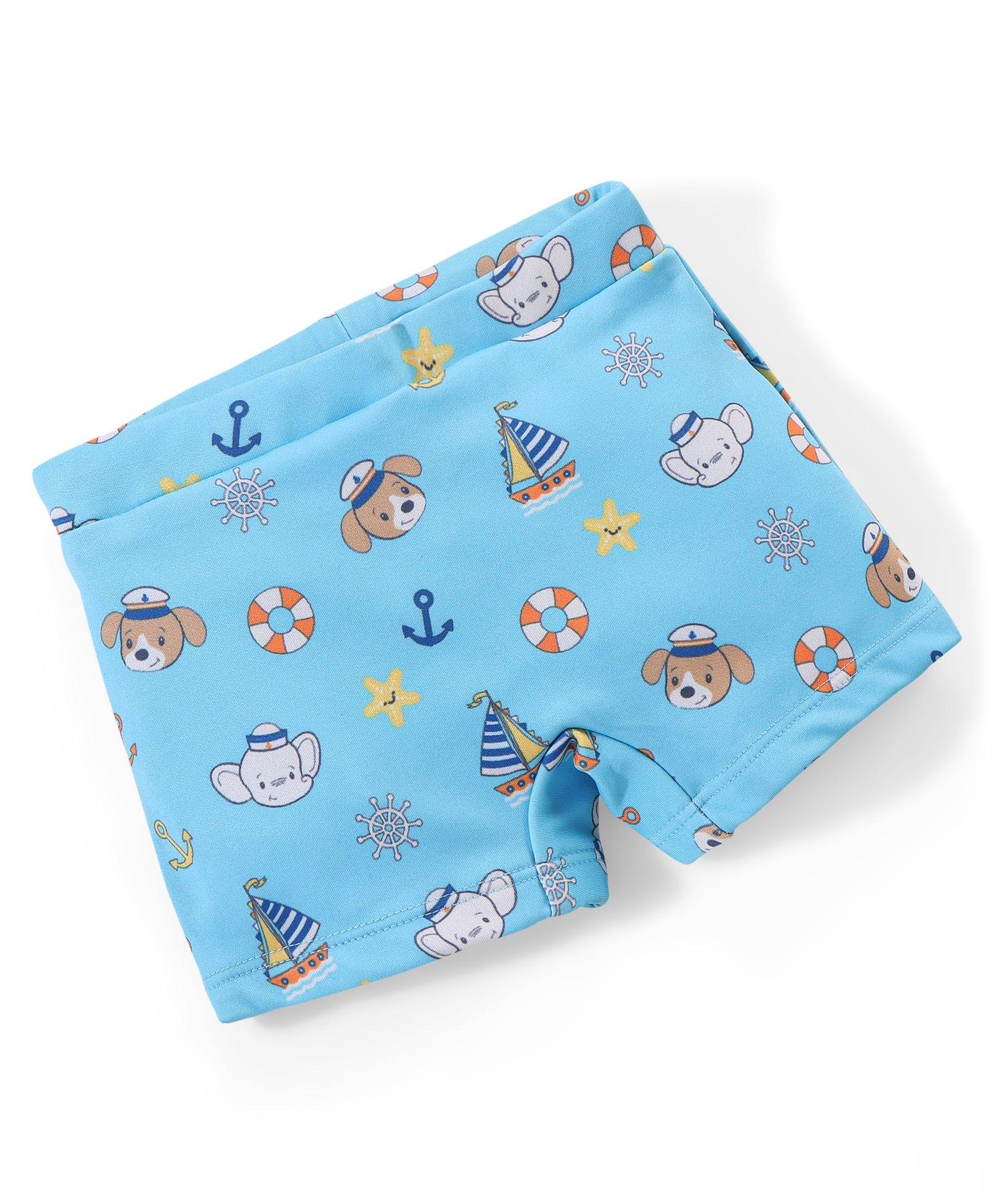 Babyhug Cotton Short Swimming Trunk Ship Printed - Blue-image-9
